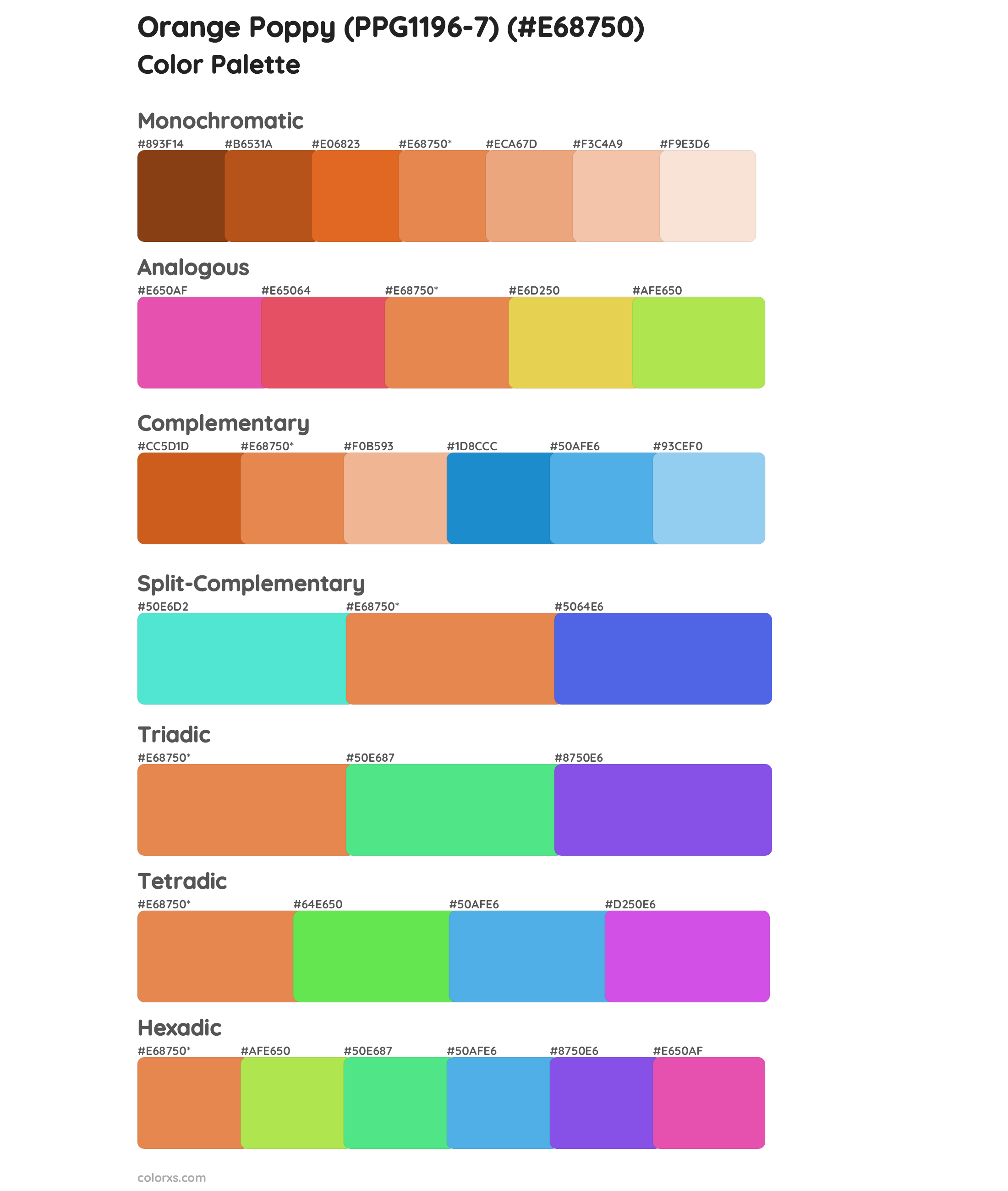 Orange Poppy (PPG1196-7) Color Scheme Palettes