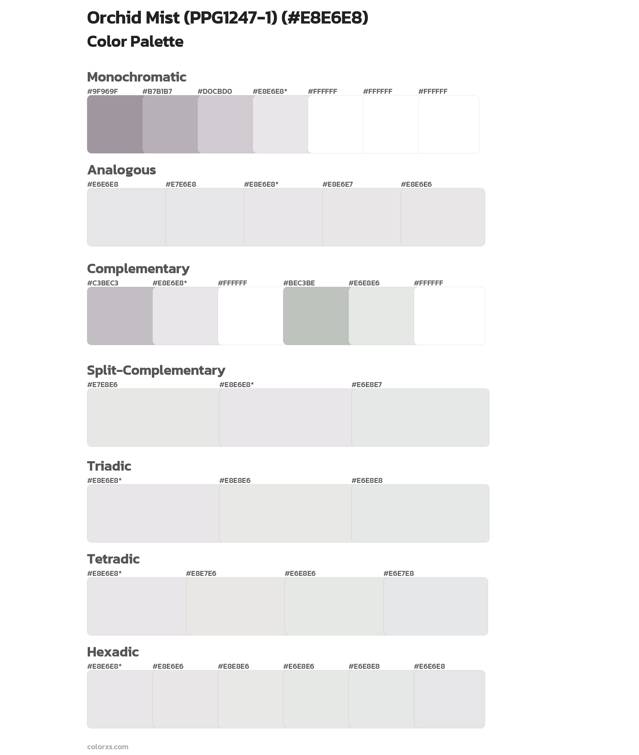 Orchid Mist (PPG1247-1) Color Scheme Palettes