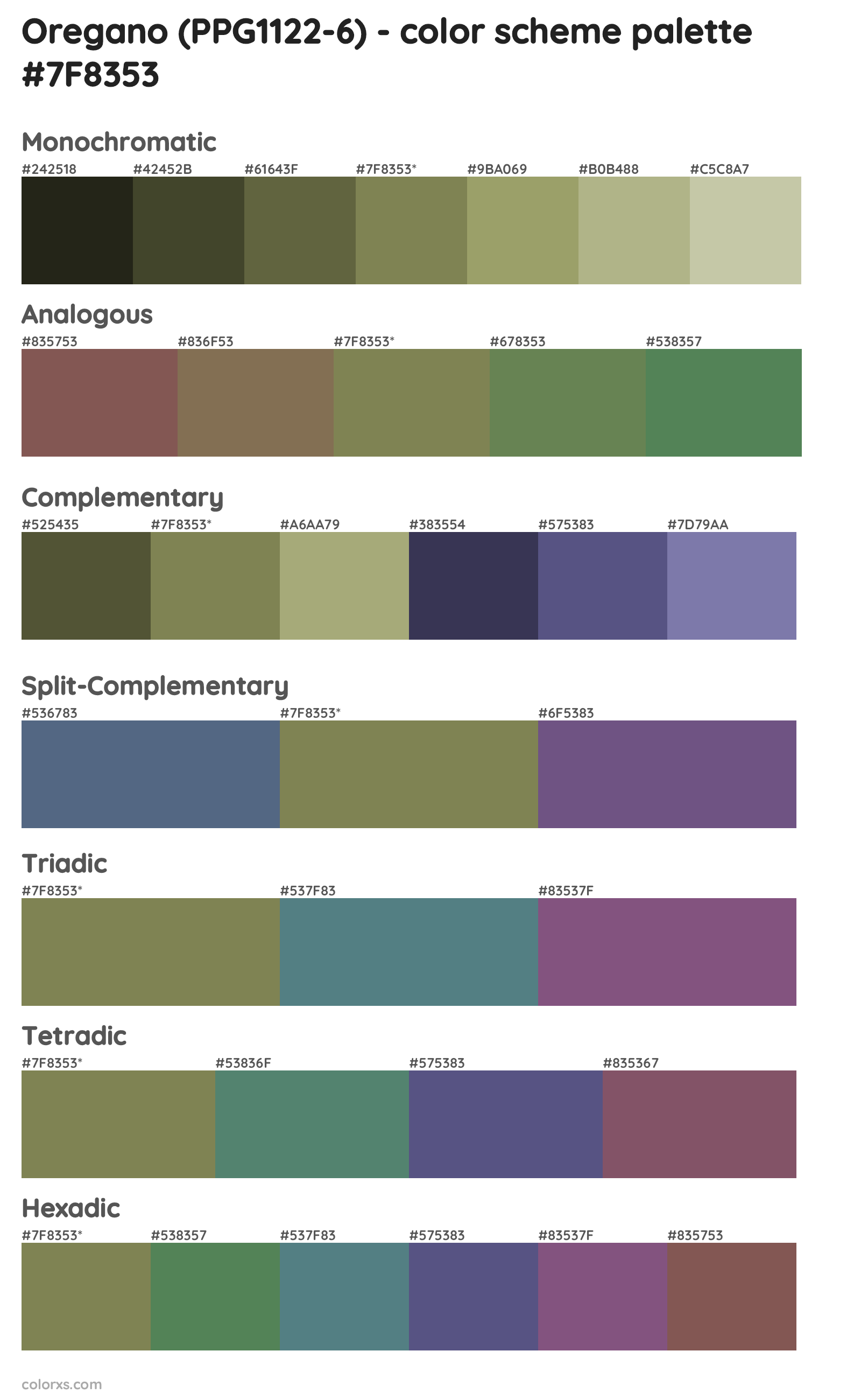 Oregano (PPG1122-6) Color Scheme Palettes