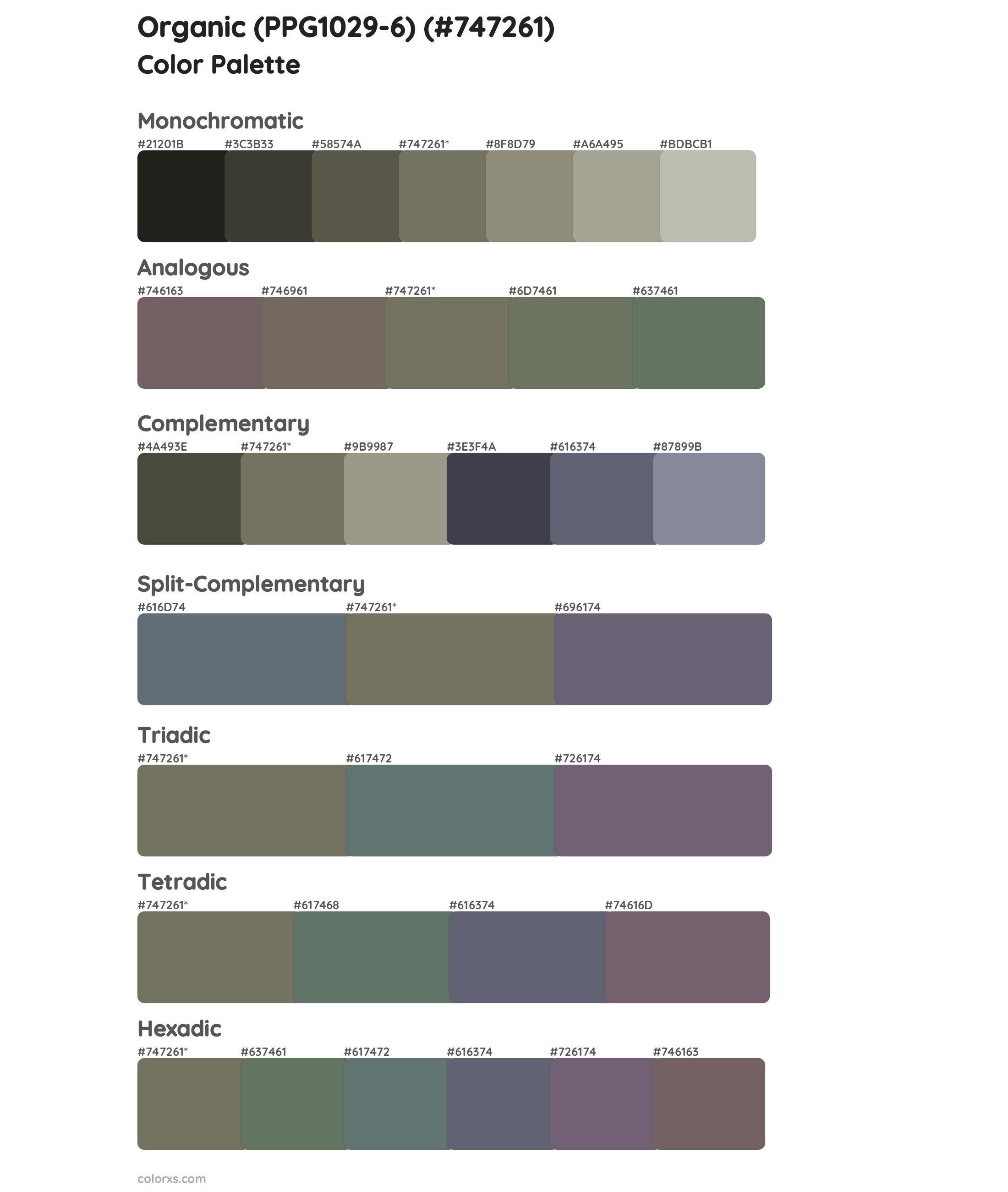 Organic (PPG1029-6) Color Scheme Palettes