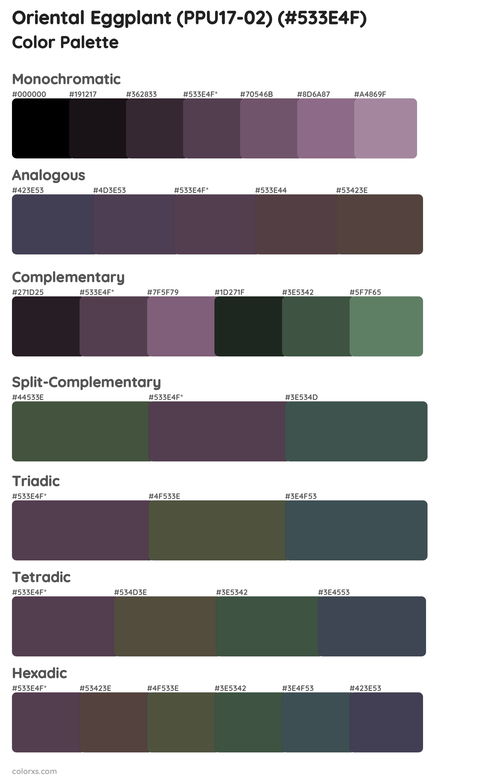 Oriental Eggplant (PPU17-02) Color Scheme Palettes