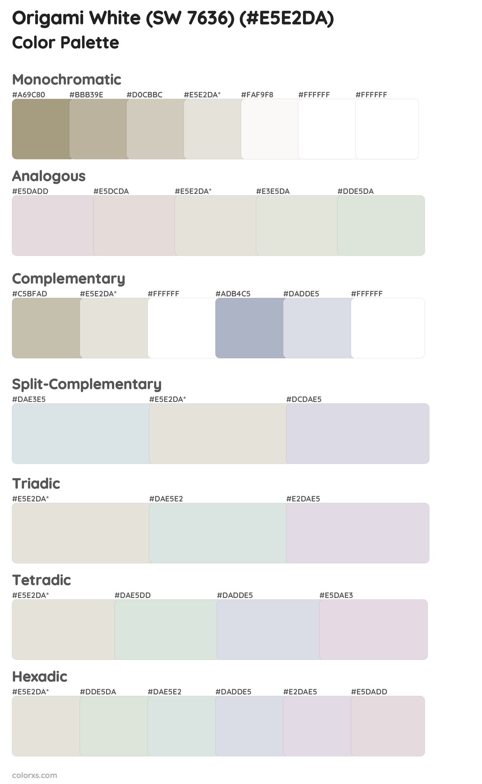 Origami White (SW 7636) Color Scheme Palettes