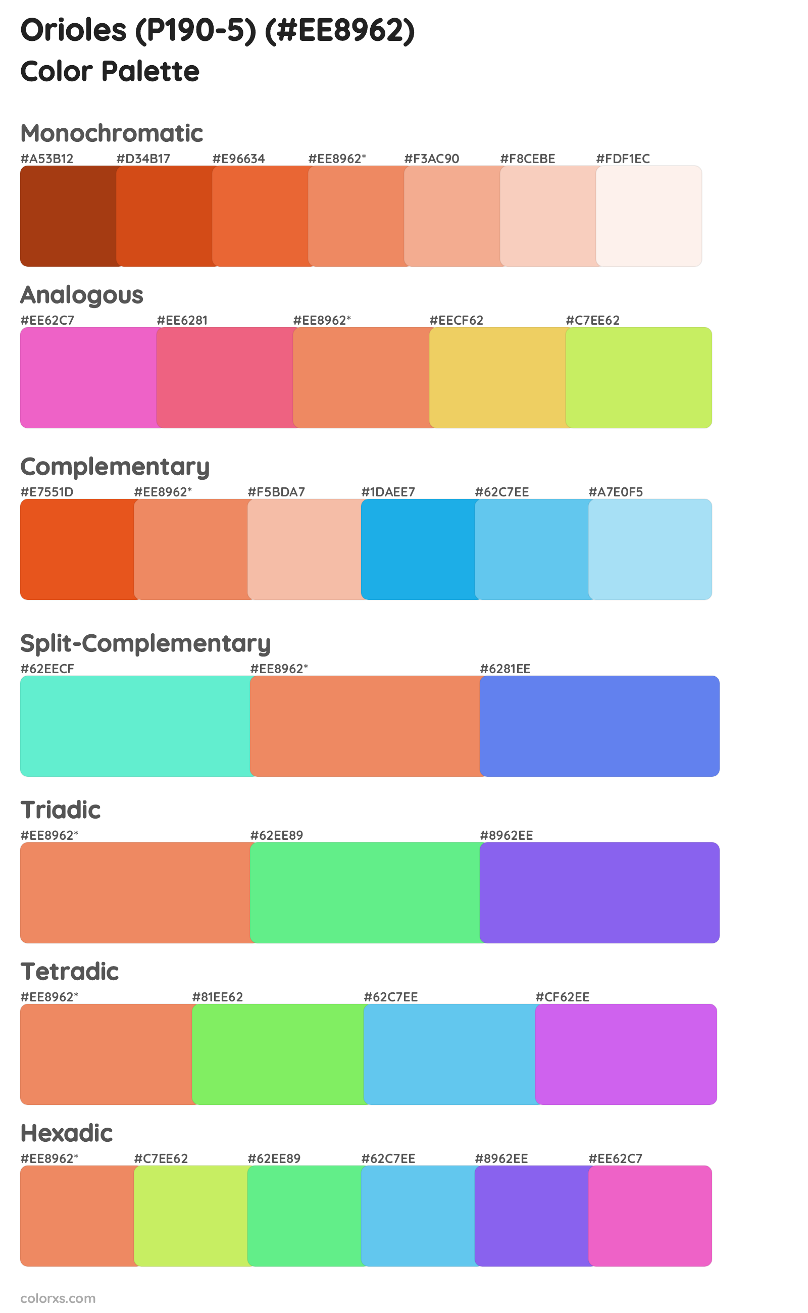 Orioles (P190-5) Color Scheme Palettes