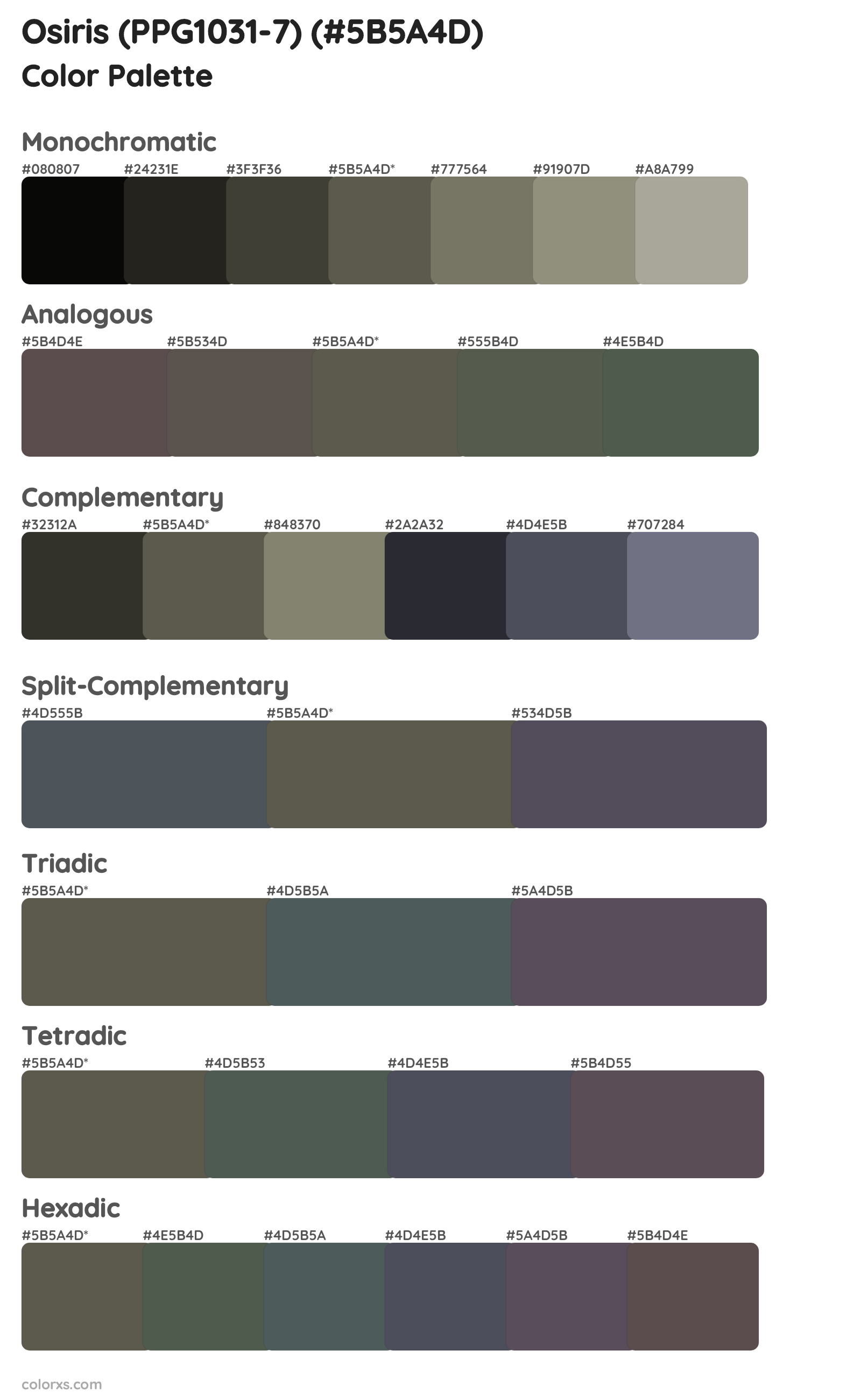 Osiris (PPG1031-7) Color Scheme Palettes