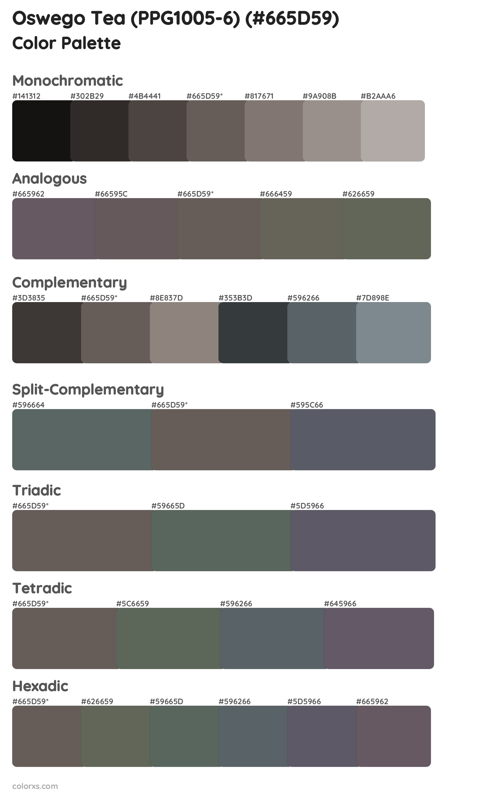 Oswego Tea (PPG1005-6) Color Scheme Palettes