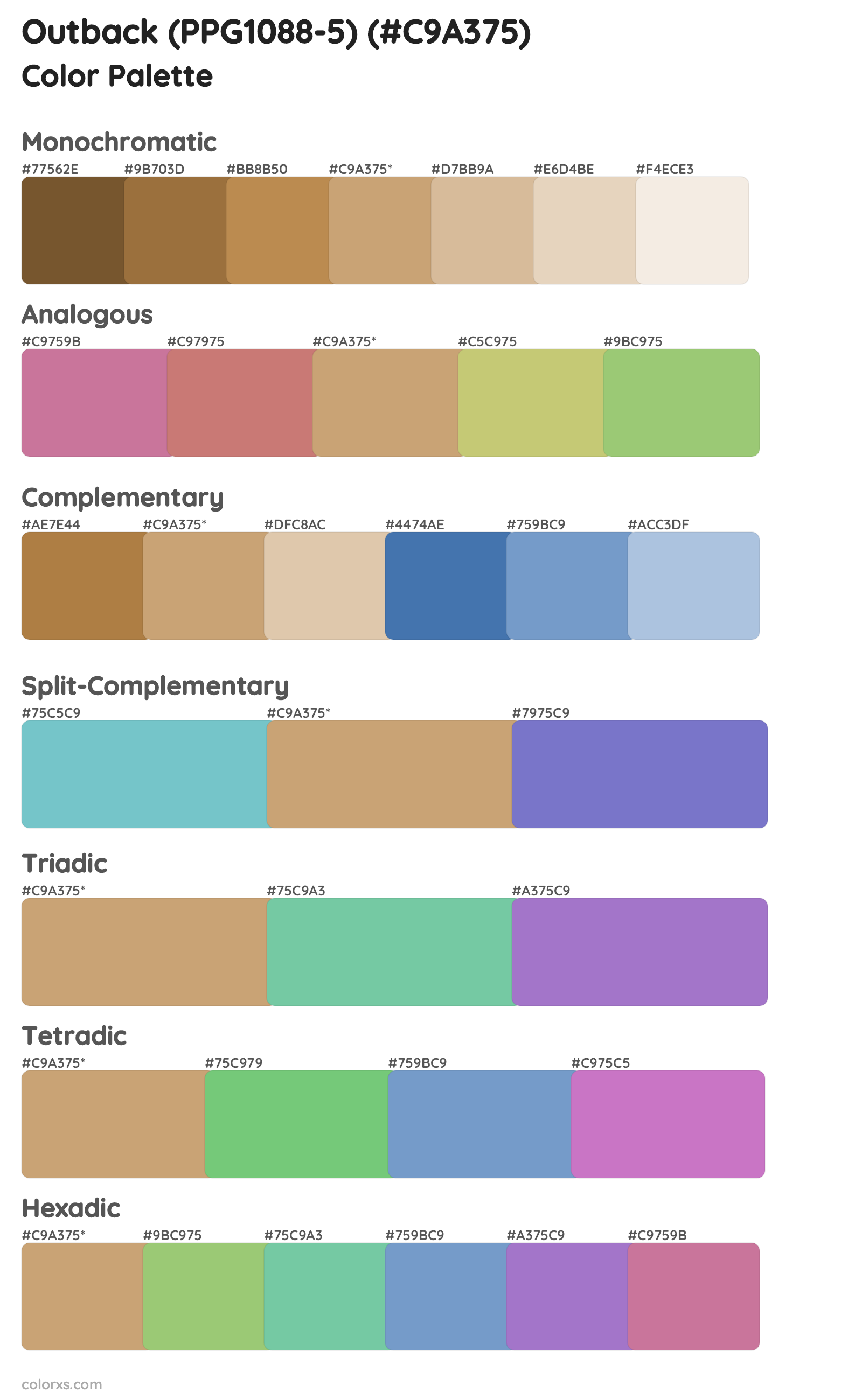 Outback (PPG1088-5) Color Scheme Palettes
