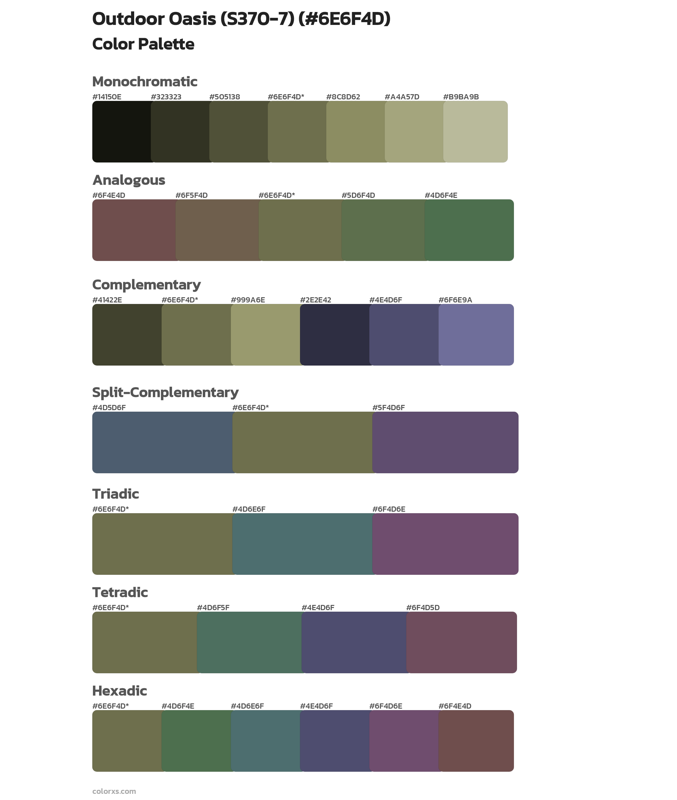 Outdoor Oasis (S370-7) Color Scheme Palettes