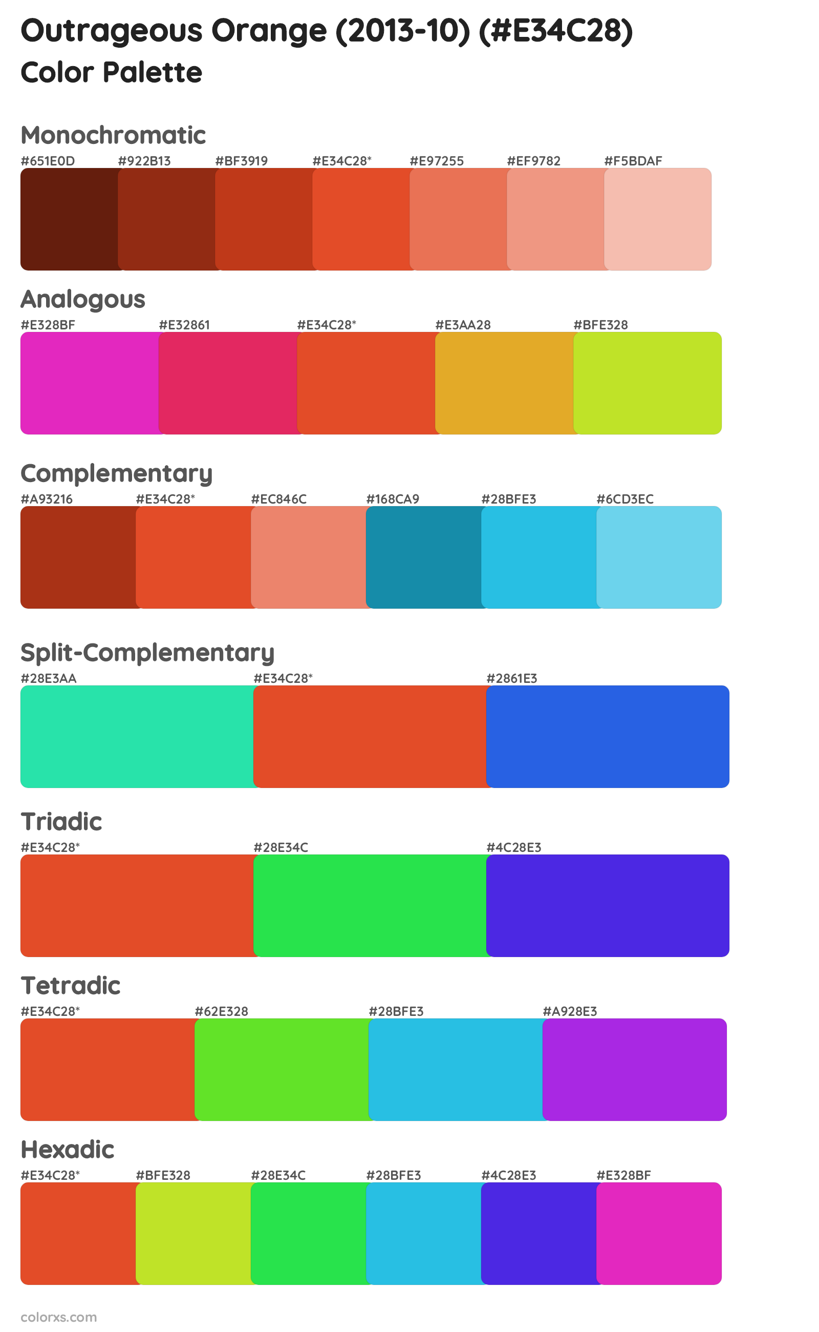 Outrageous Orange (2013-10) Color Scheme Palettes