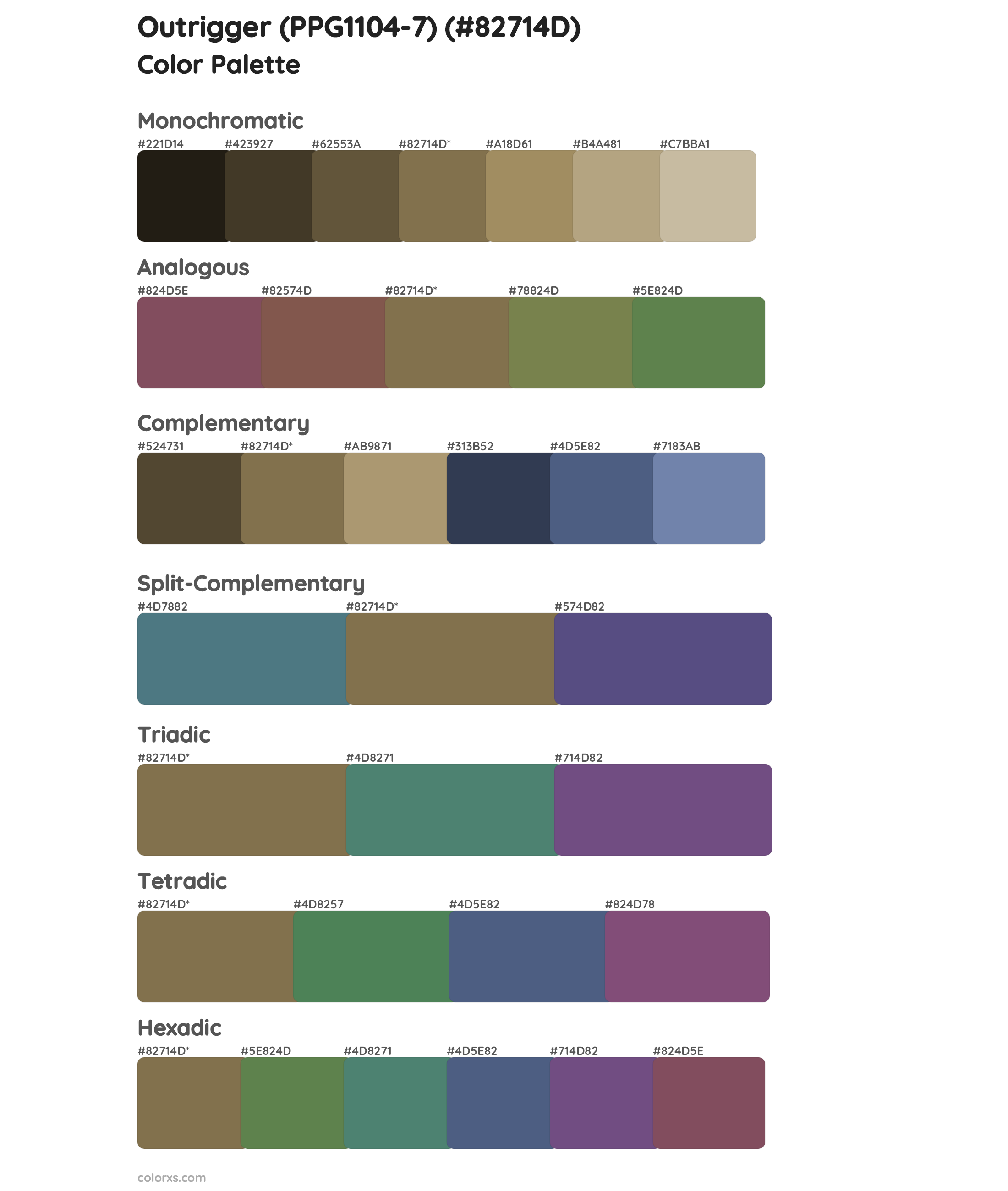 Outrigger (PPG1104-7) Color Scheme Palettes
