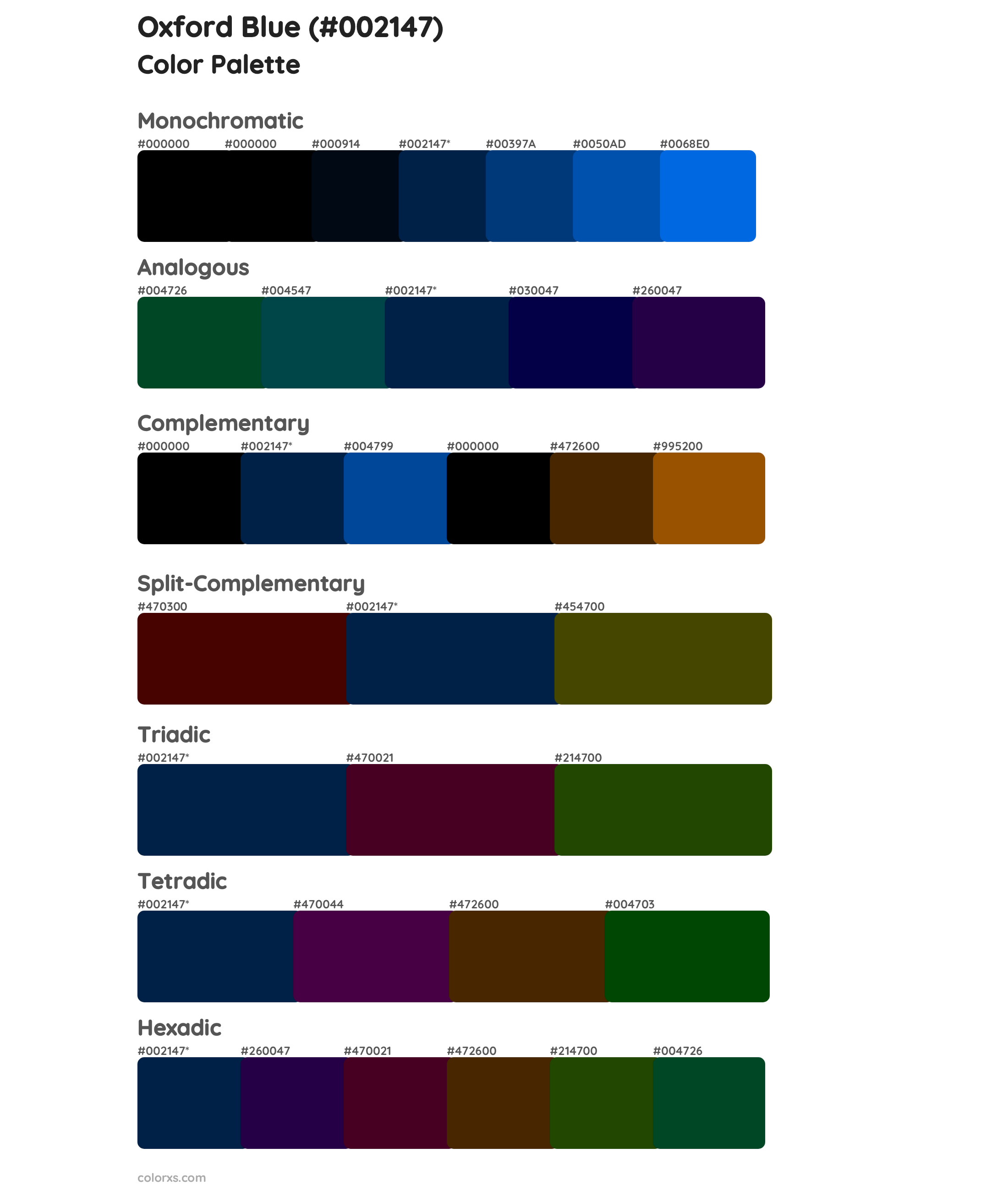 Oxford Blue Color Scheme Palettes