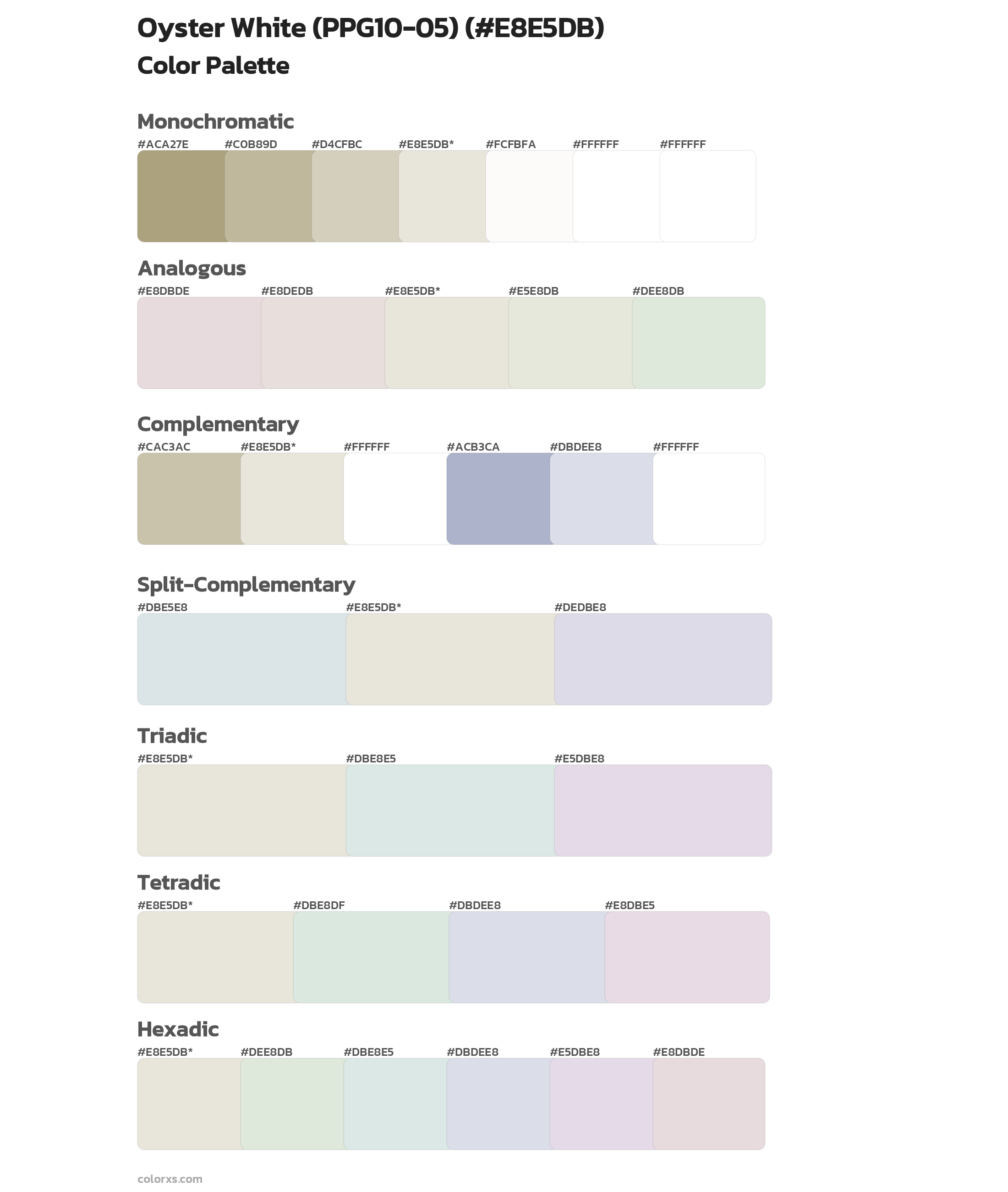 Oyster White (PPG10-05) Color Scheme Palettes