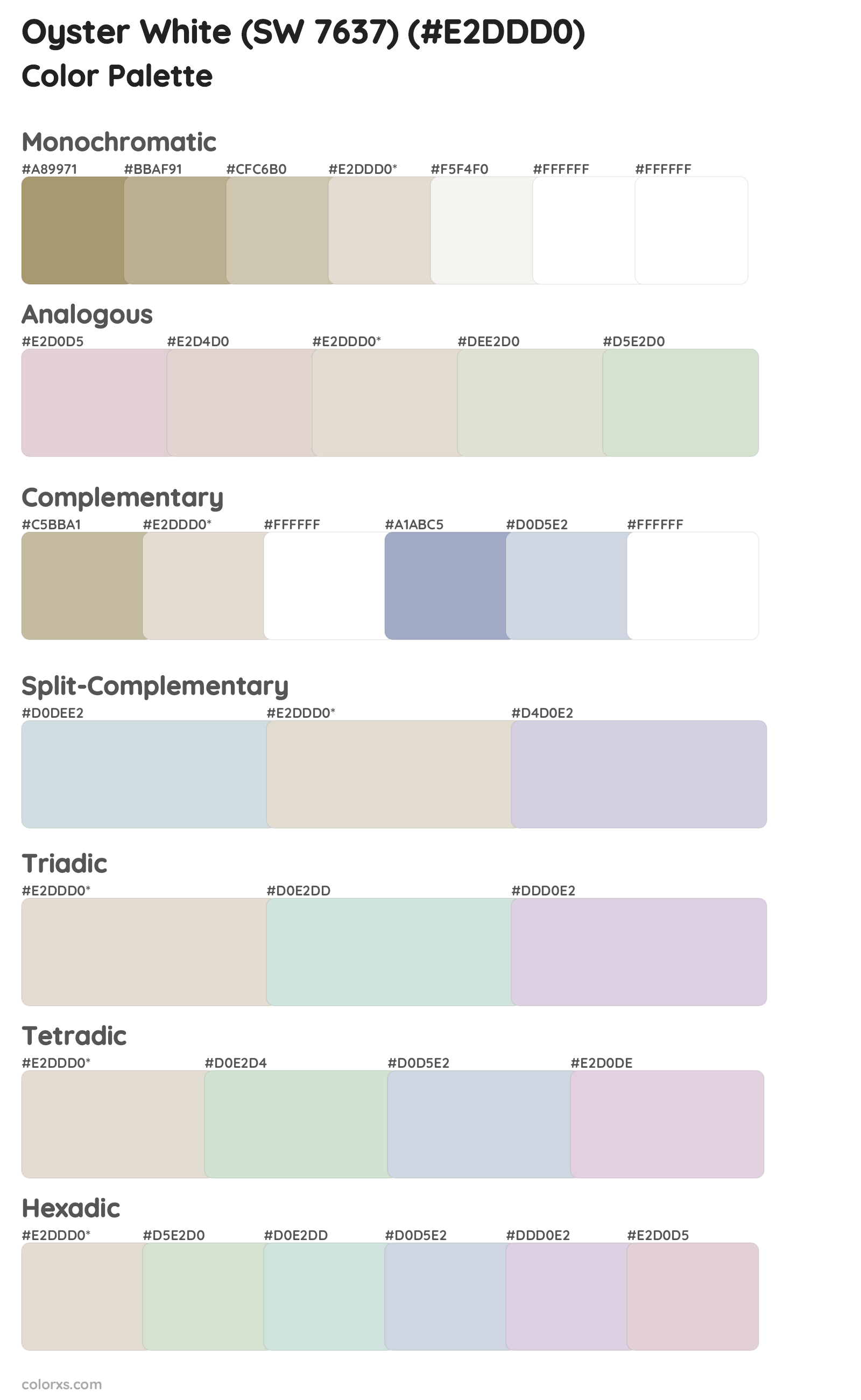 Oyster White (SW 7637) Color Scheme Palettes