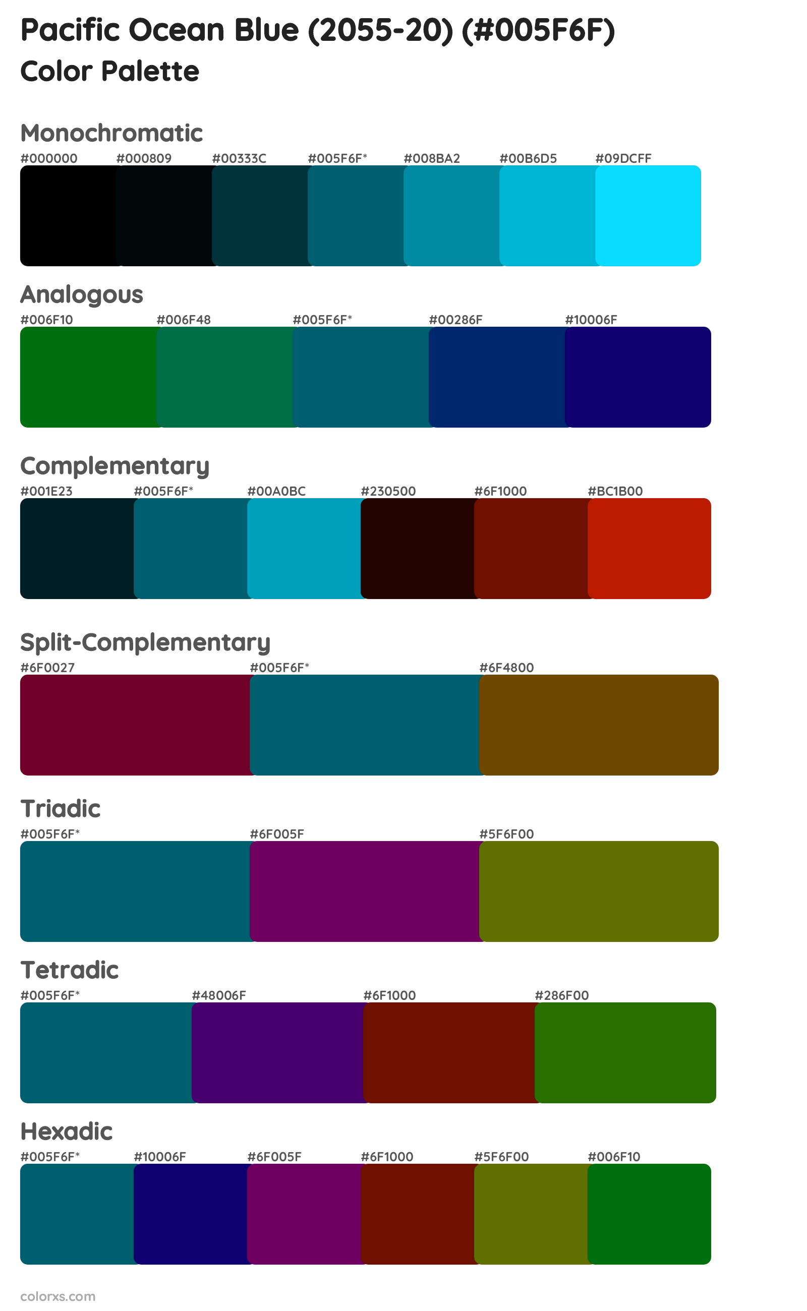 Pacific Ocean Blue (2055-20) Color Scheme Palettes