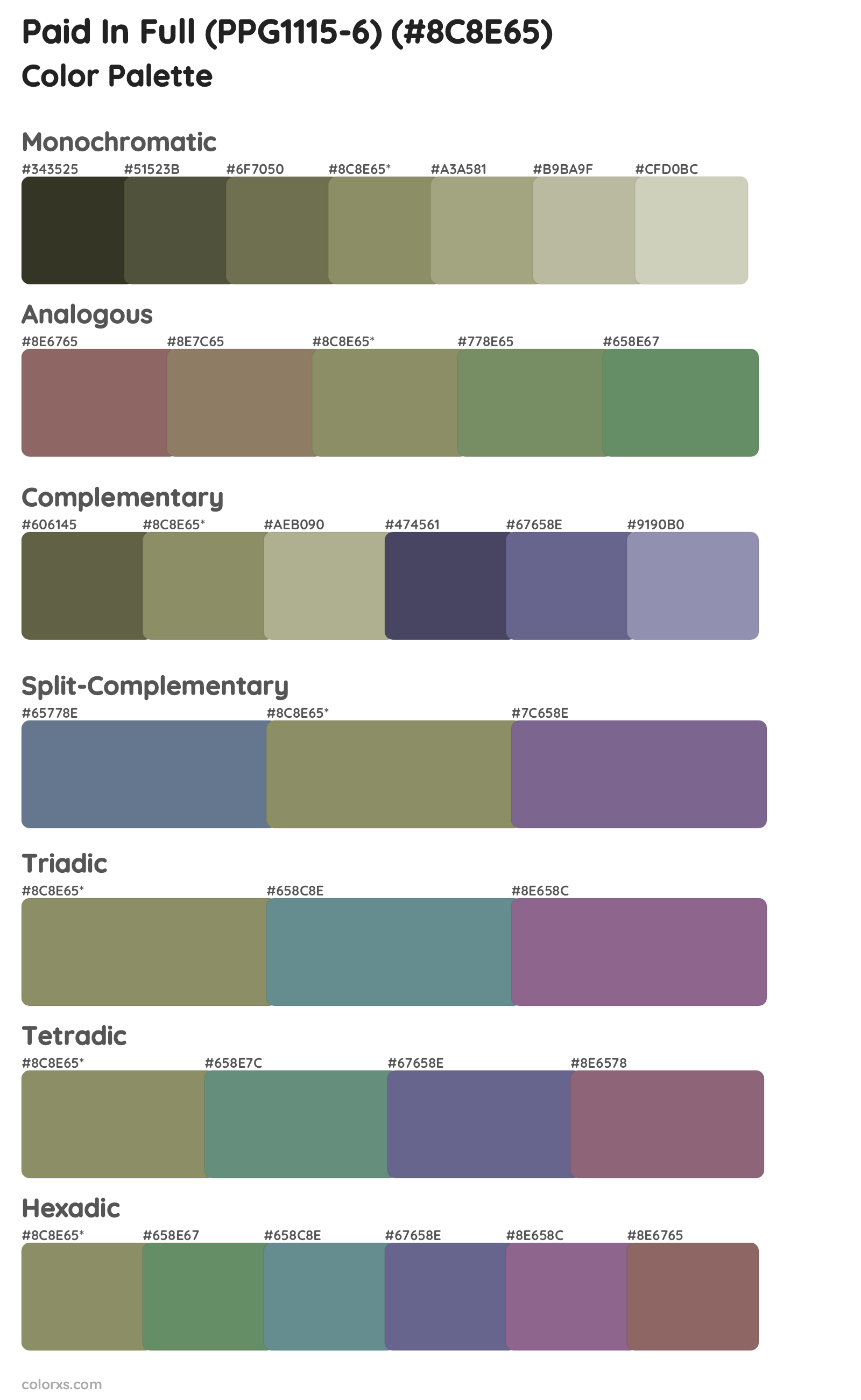 Paid In Full (PPG1115-6) Color Scheme Palettes