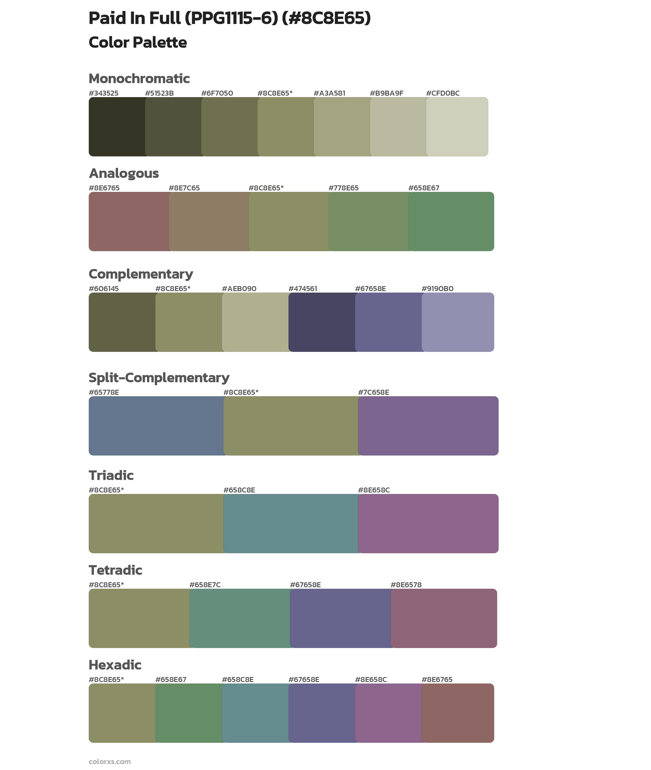 Paid In Full (PPG1115-6) Color Scheme Palettes