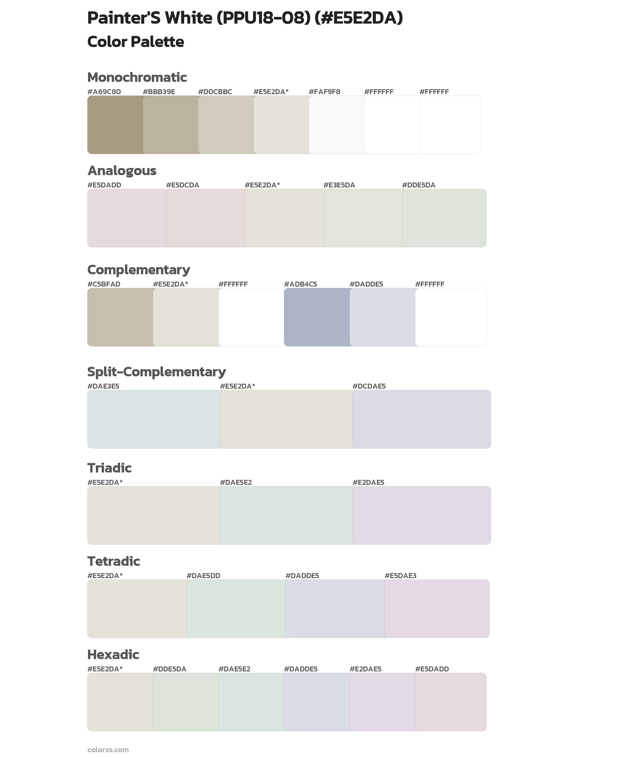 Painter'S White (PPU18-08) Color Scheme Palettes