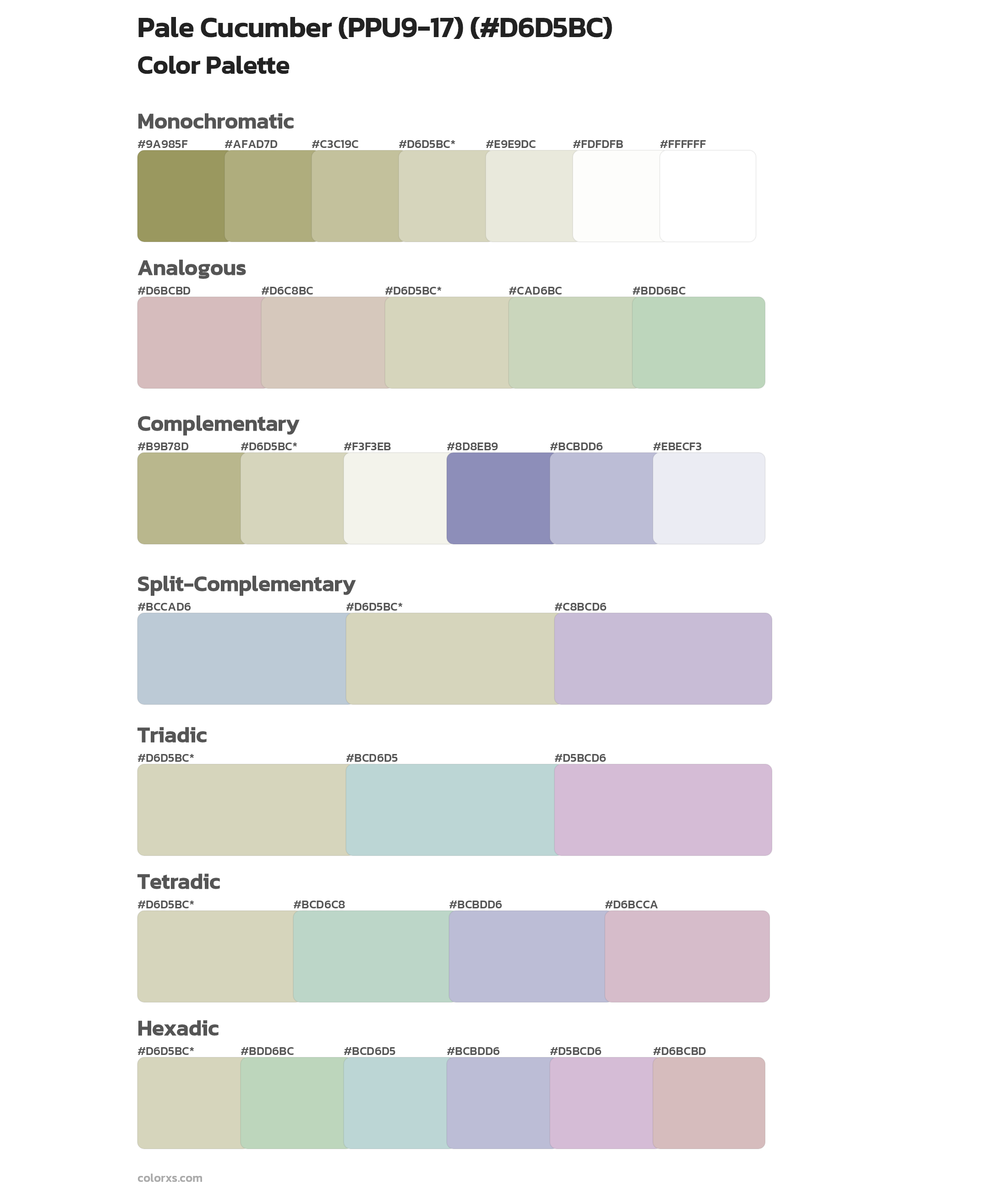 Pale Cucumber (PPU9-17) Color Scheme Palettes