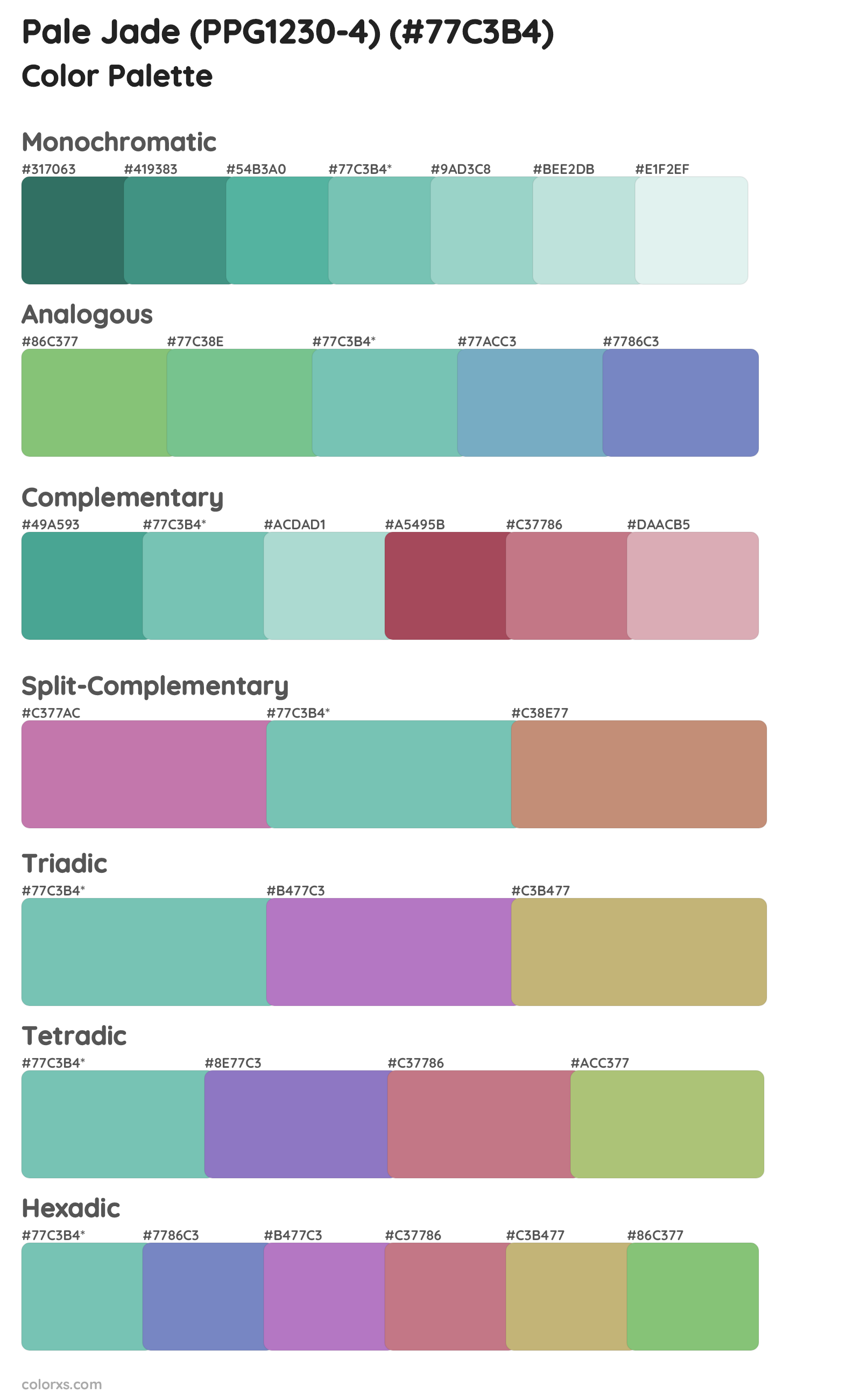 Pale Jade (PPG1230-4) Color Scheme Palettes