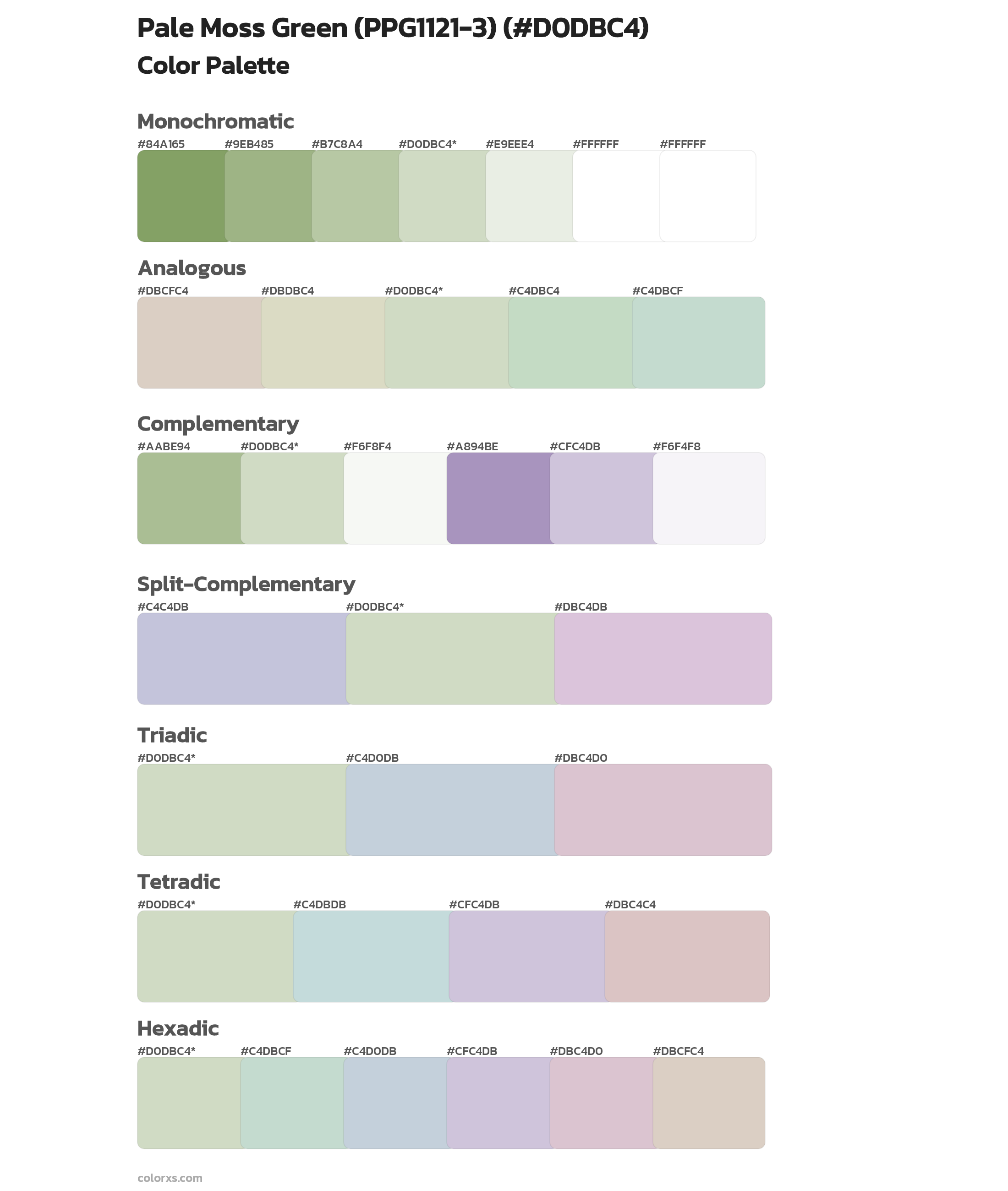 Pale Moss Green (PPG1121-3) Color Scheme Palettes