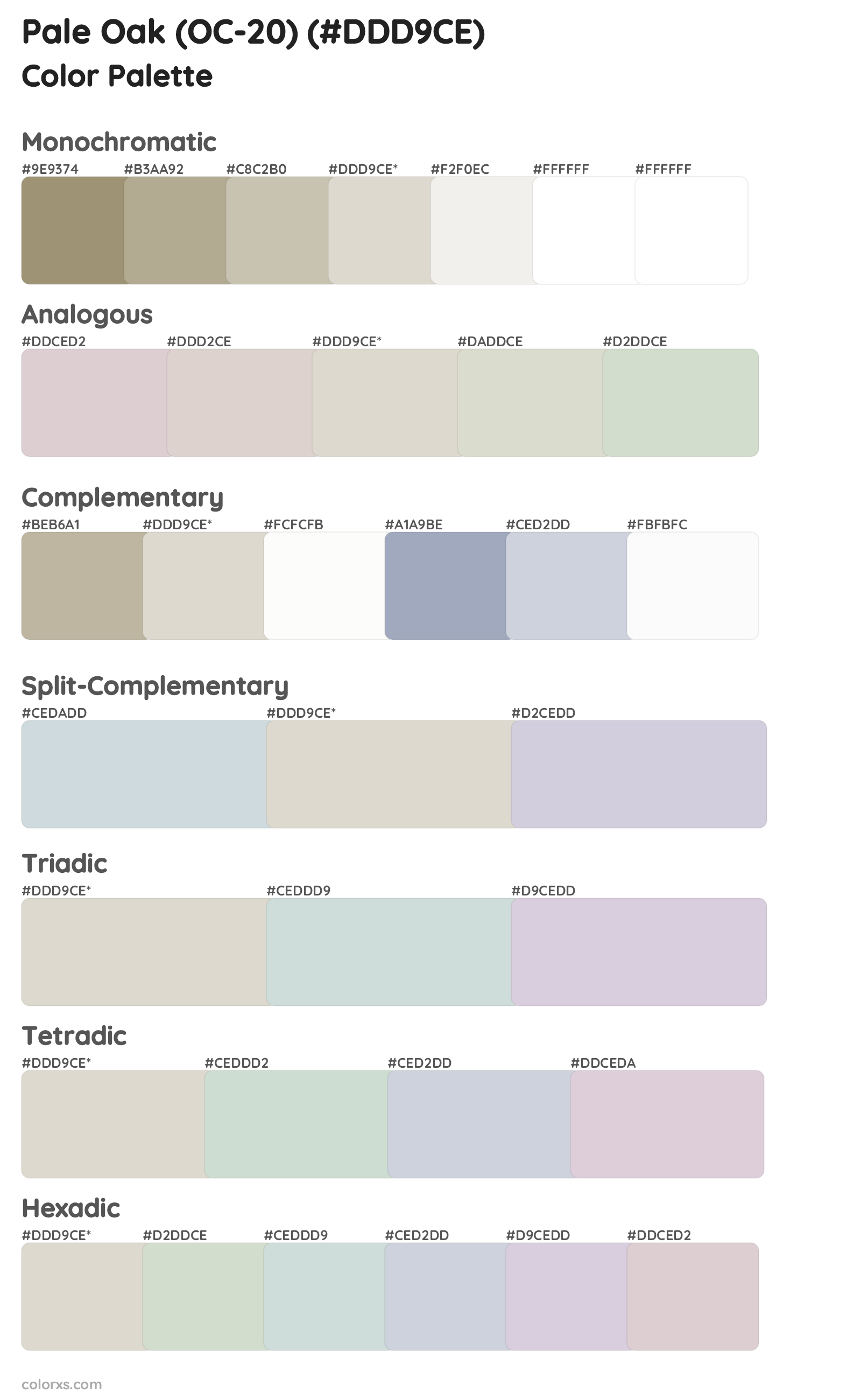 Pale Oak (OC-20) Color Scheme Palettes