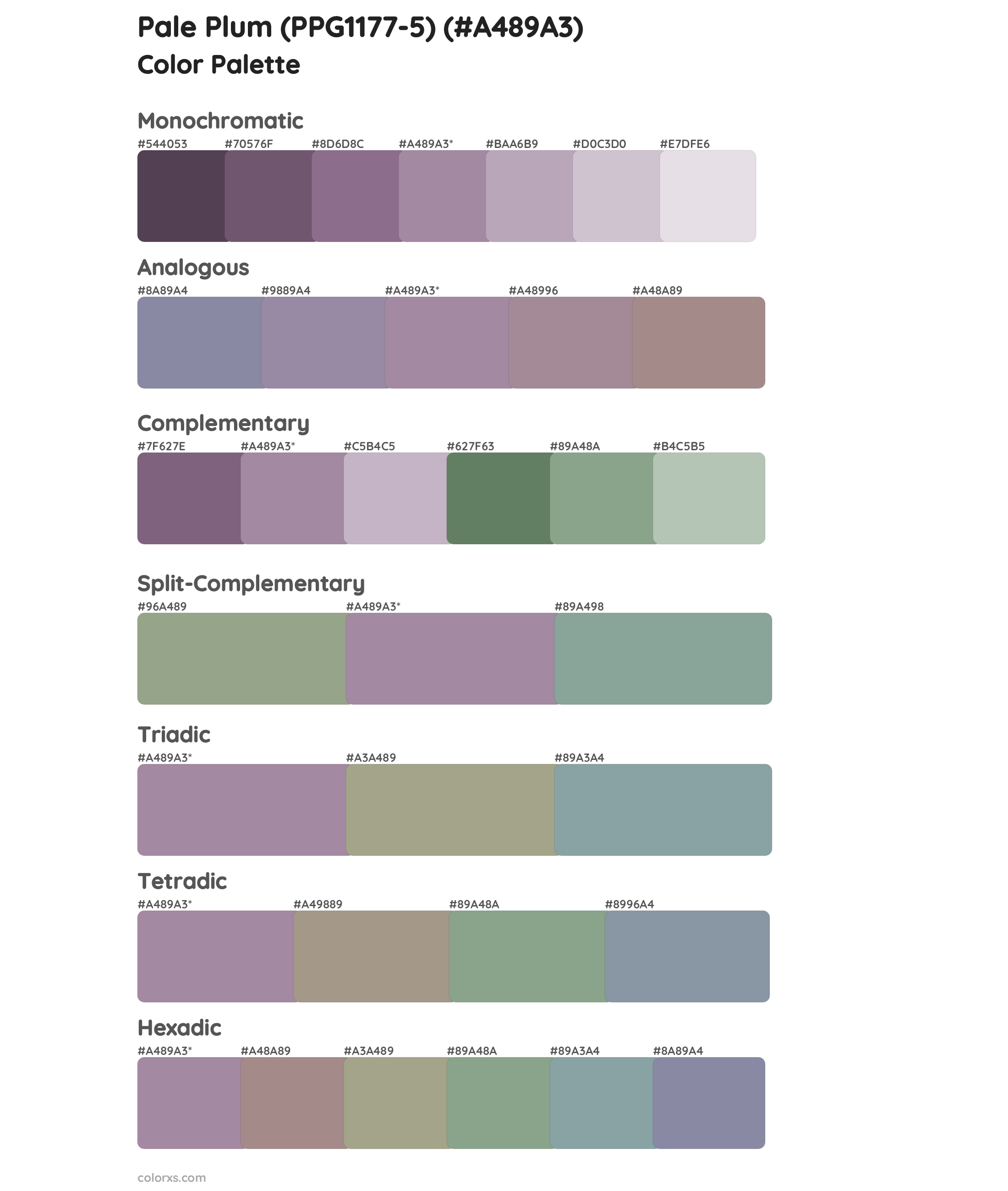 Pale Plum (PPG1177-5) Color Scheme Palettes
