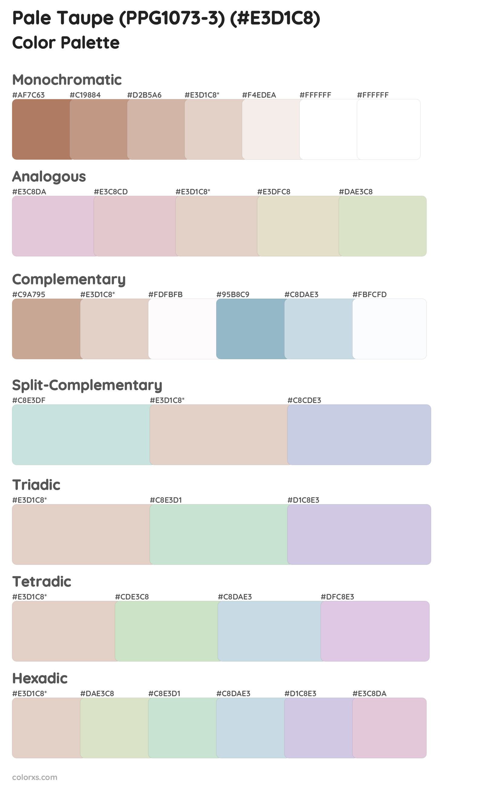 Pale Taupe (PPG1073-3) Color Scheme Palettes