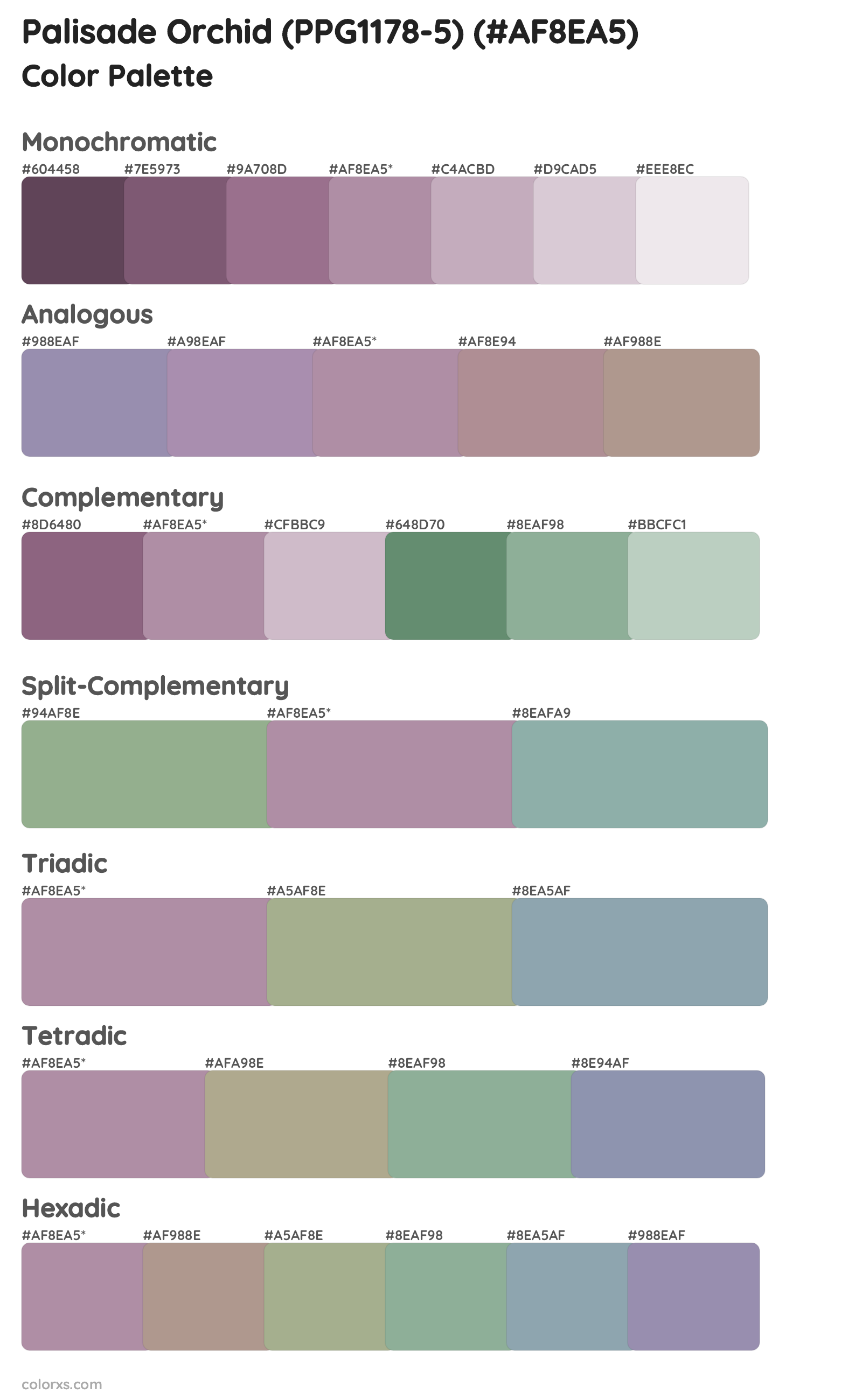 Palisade Orchid (PPG1178-5) Color Scheme Palettes