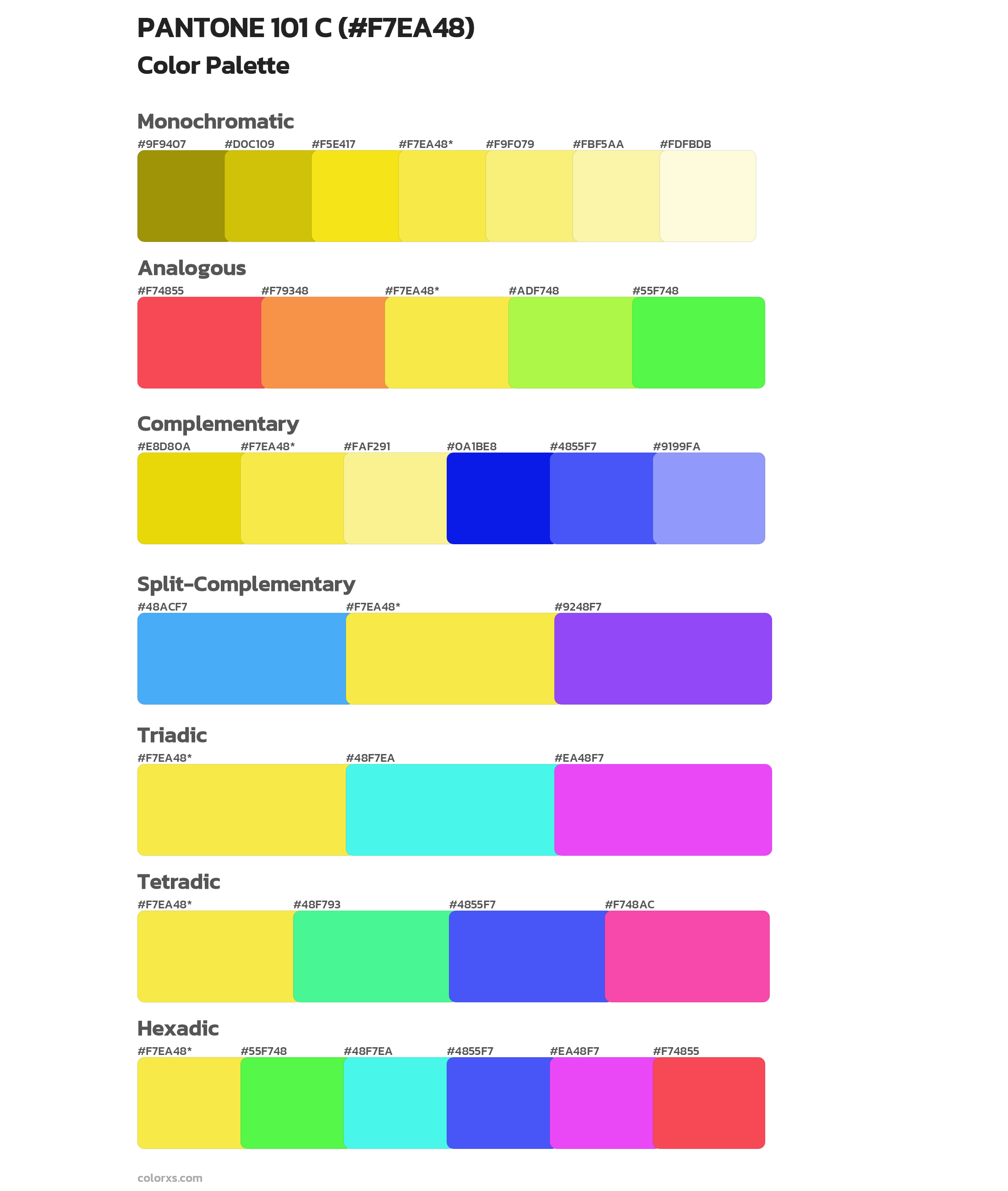 PANTONE 101 C Color Scheme Palettes