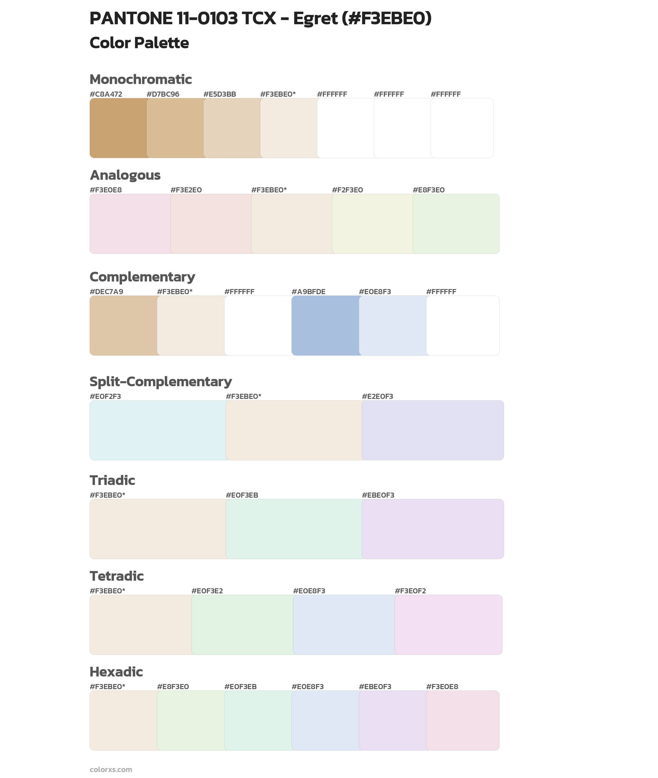 PANTONE 11-0103 TCX - Egret Color Scheme Palettes