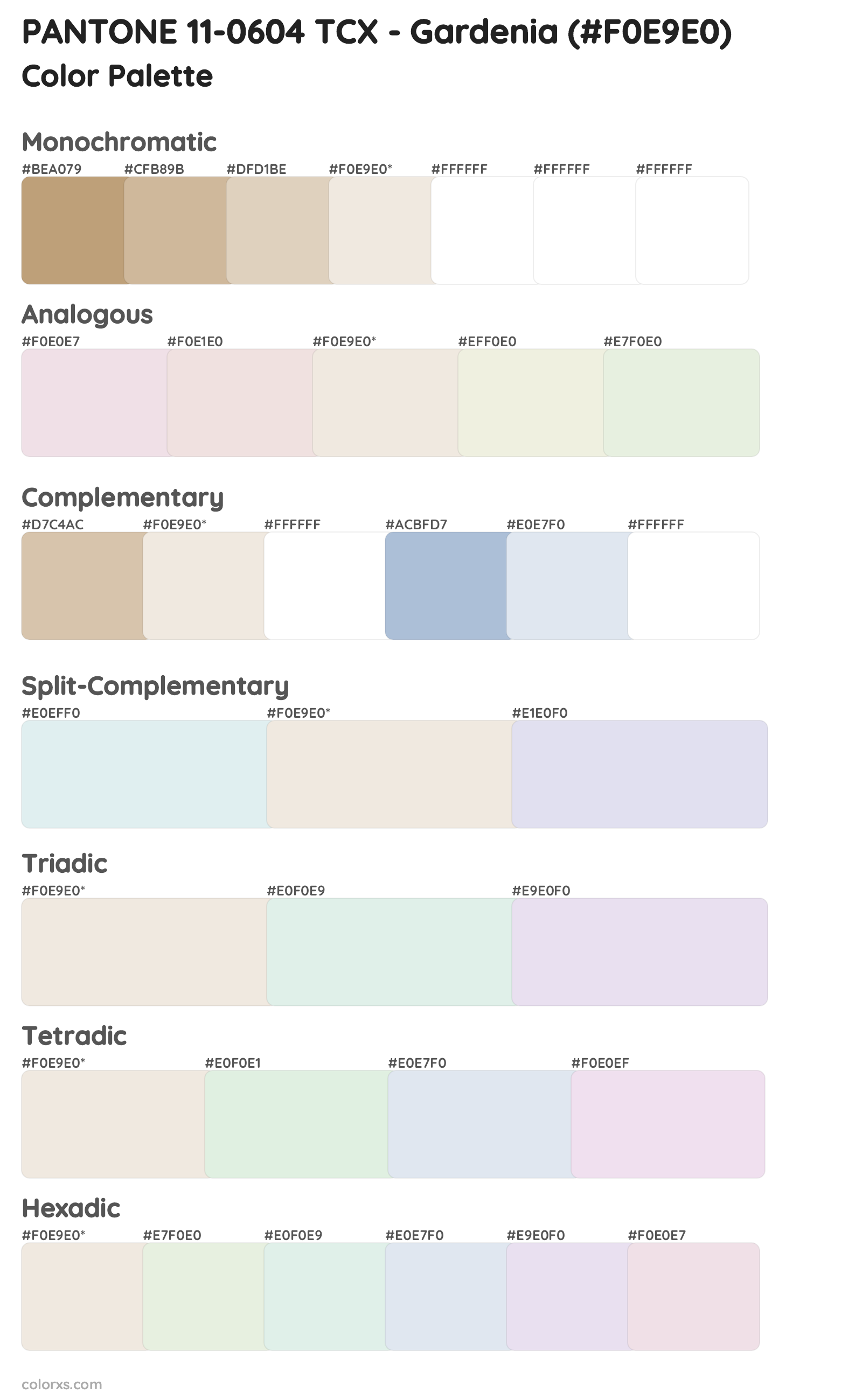 PANTONE 11-0604 TCX - Gardenia Color Scheme Palettes