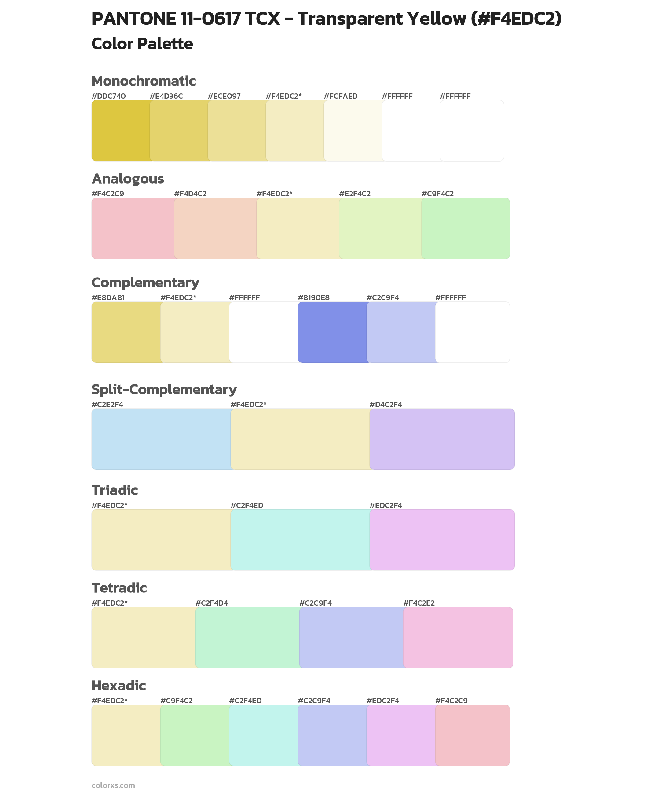 PANTONE 11-0617 TCX - Transparent Yellow Color Scheme Palettes