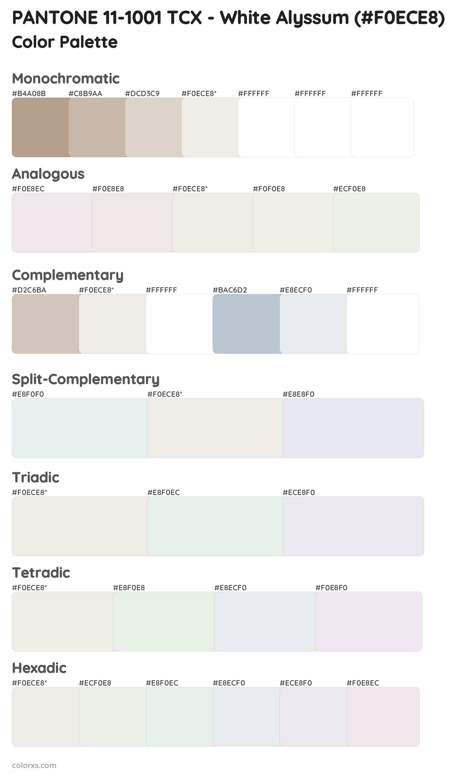 PANTONE 11-1001 TCX - White Alyssum Color Scheme Palettes