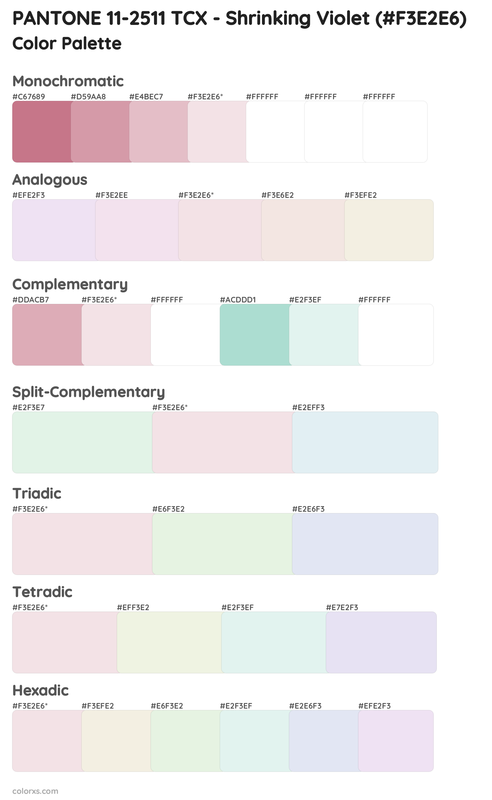 PANTONE 11-2511 TCX - Shrinking Violet Color Scheme Palettes