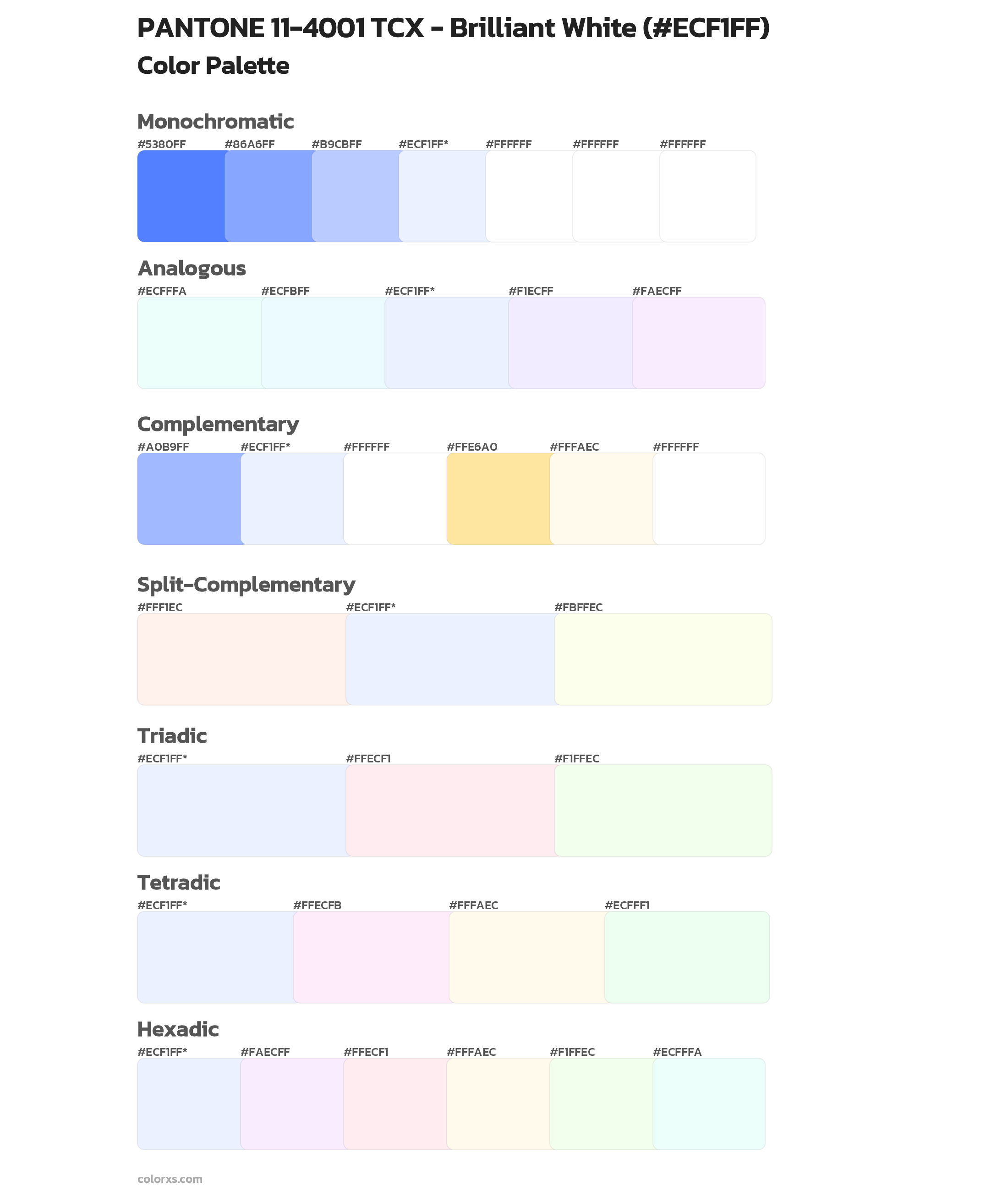 PANTONE 11-4001 TCX - Brilliant White Color Scheme Palettes