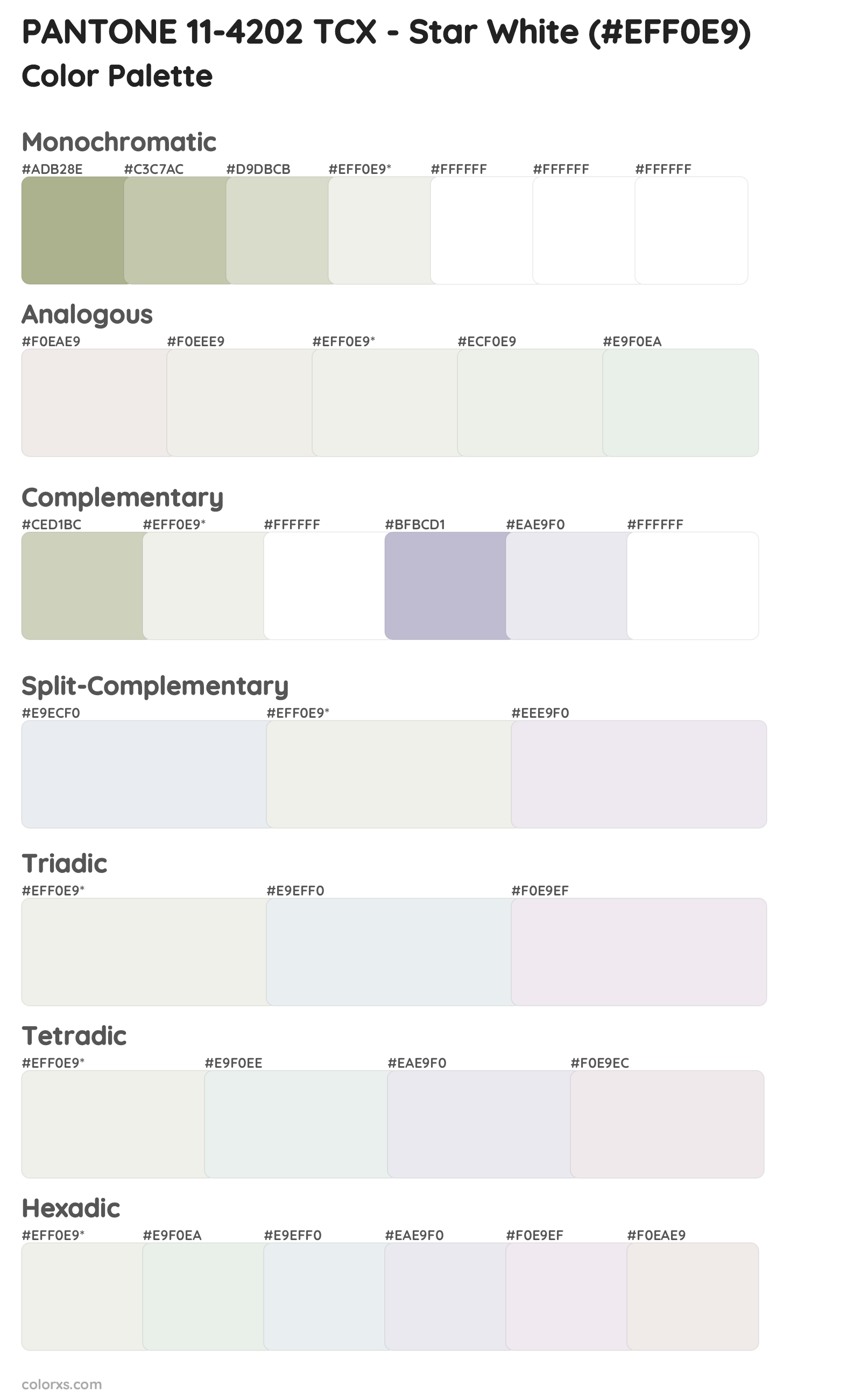 PANTONE 11-4202 TCX - Star White Color Scheme Palettes