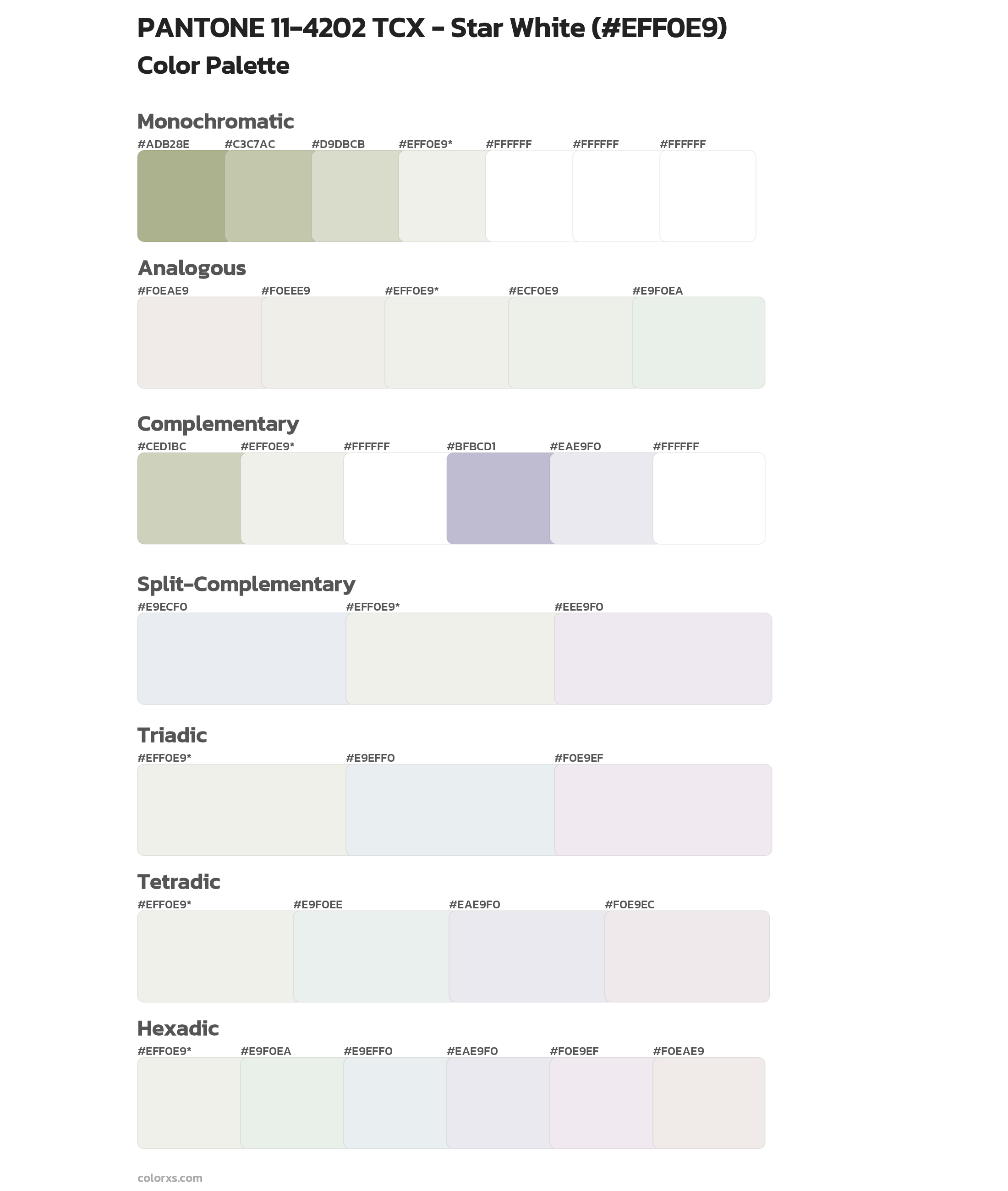 PANTONE 11-4202 TCX - Star White Color Scheme Palettes