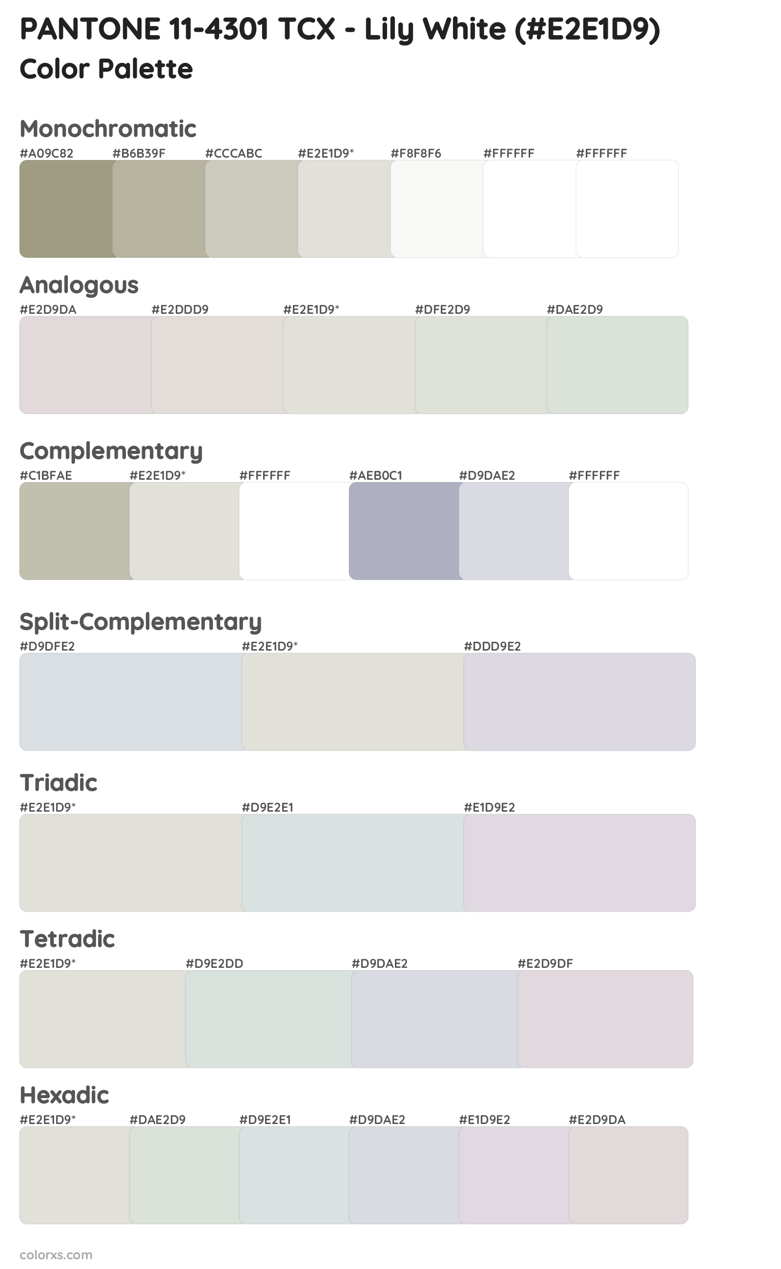 PANTONE 11-4301 TCX - Lily White Color Scheme Palettes
