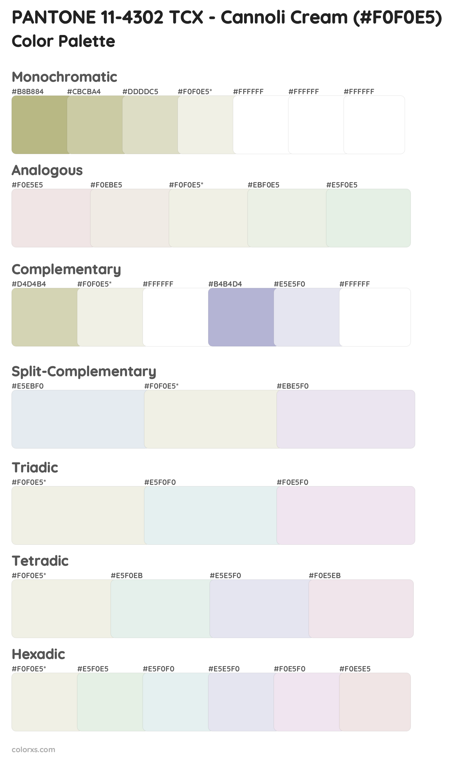 PANTONE 11-4302 TCX - Cannoli Cream Color Scheme Palettes