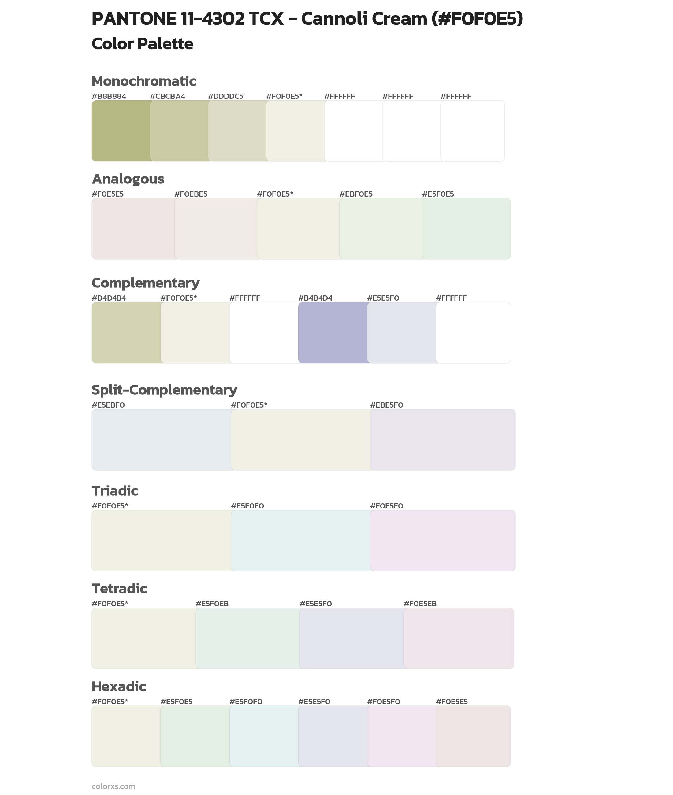 PANTONE 11-4302 TCX - Cannoli Cream Color Scheme Palettes