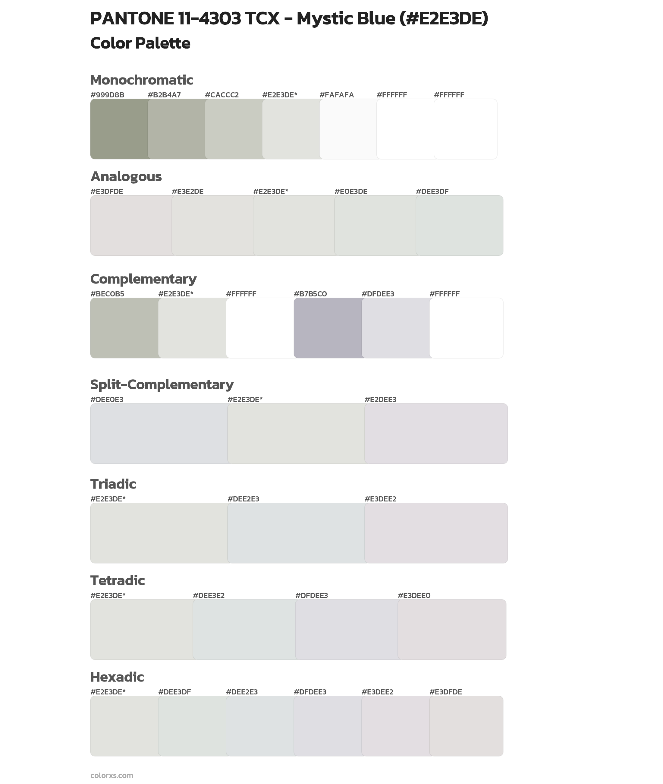 PANTONE 11-4303 TCX - Mystic Blue Color Scheme Palettes