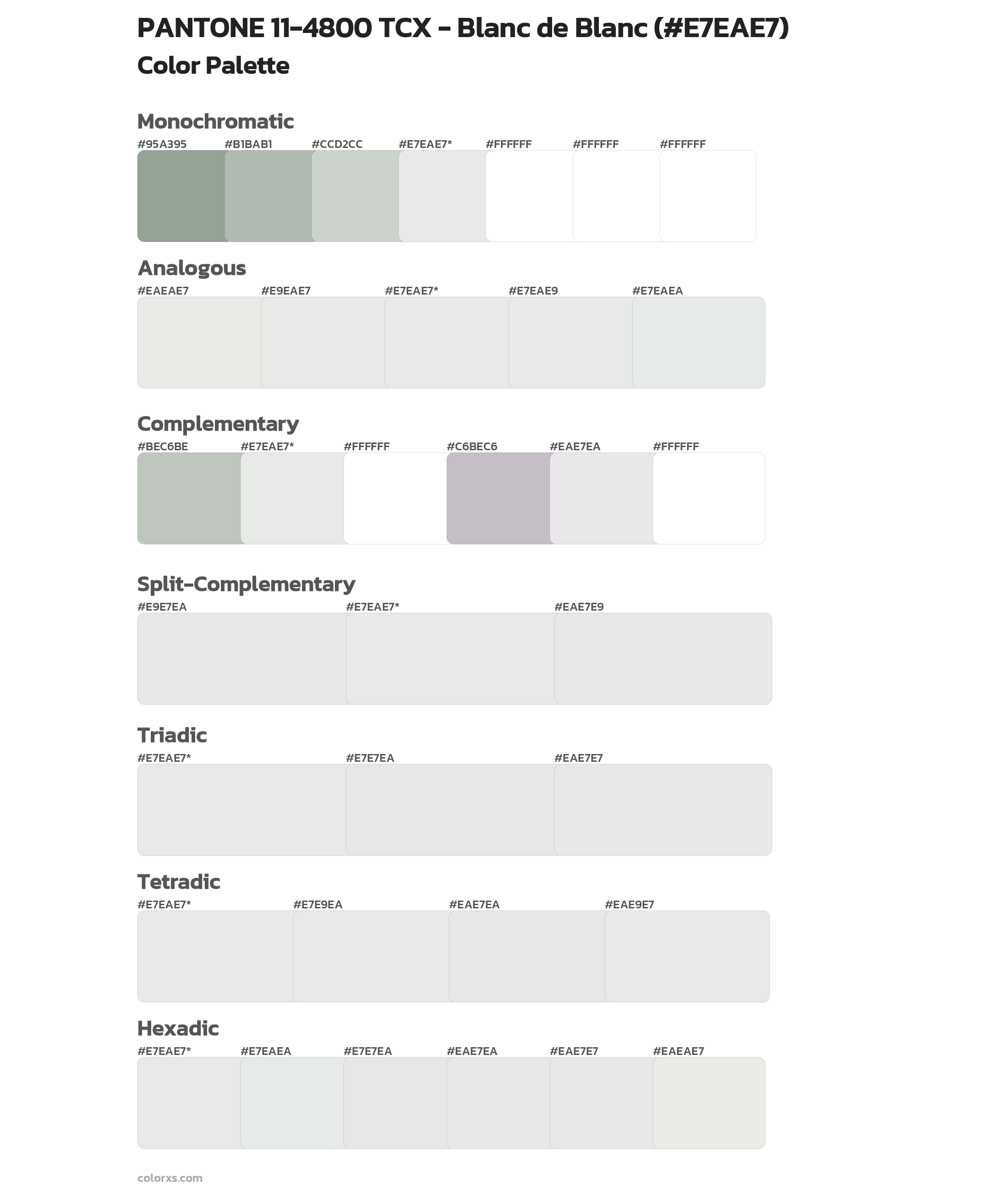 PANTONE 11-4800 TCX - Blanc de Blanc Color Scheme Palettes