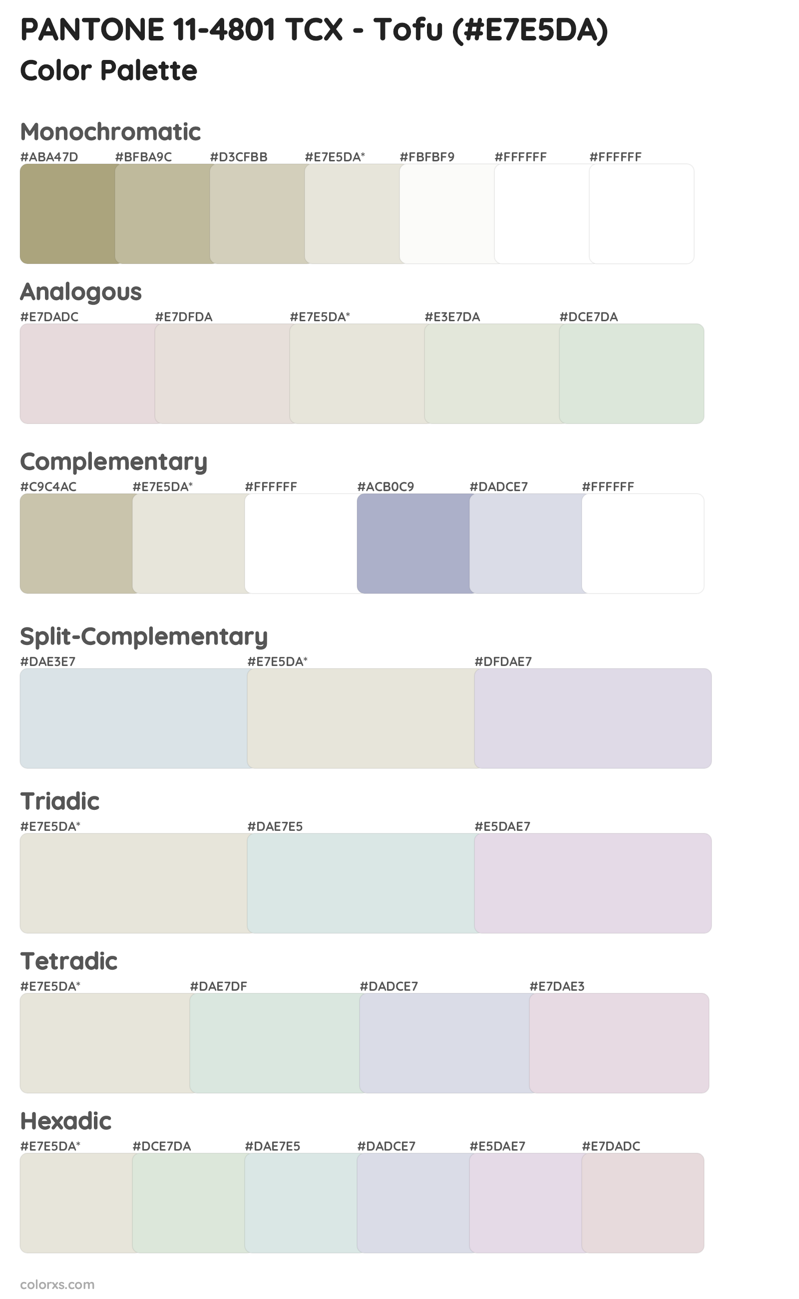 PANTONE 11-4801 TCX - Tofu Color Scheme Palettes