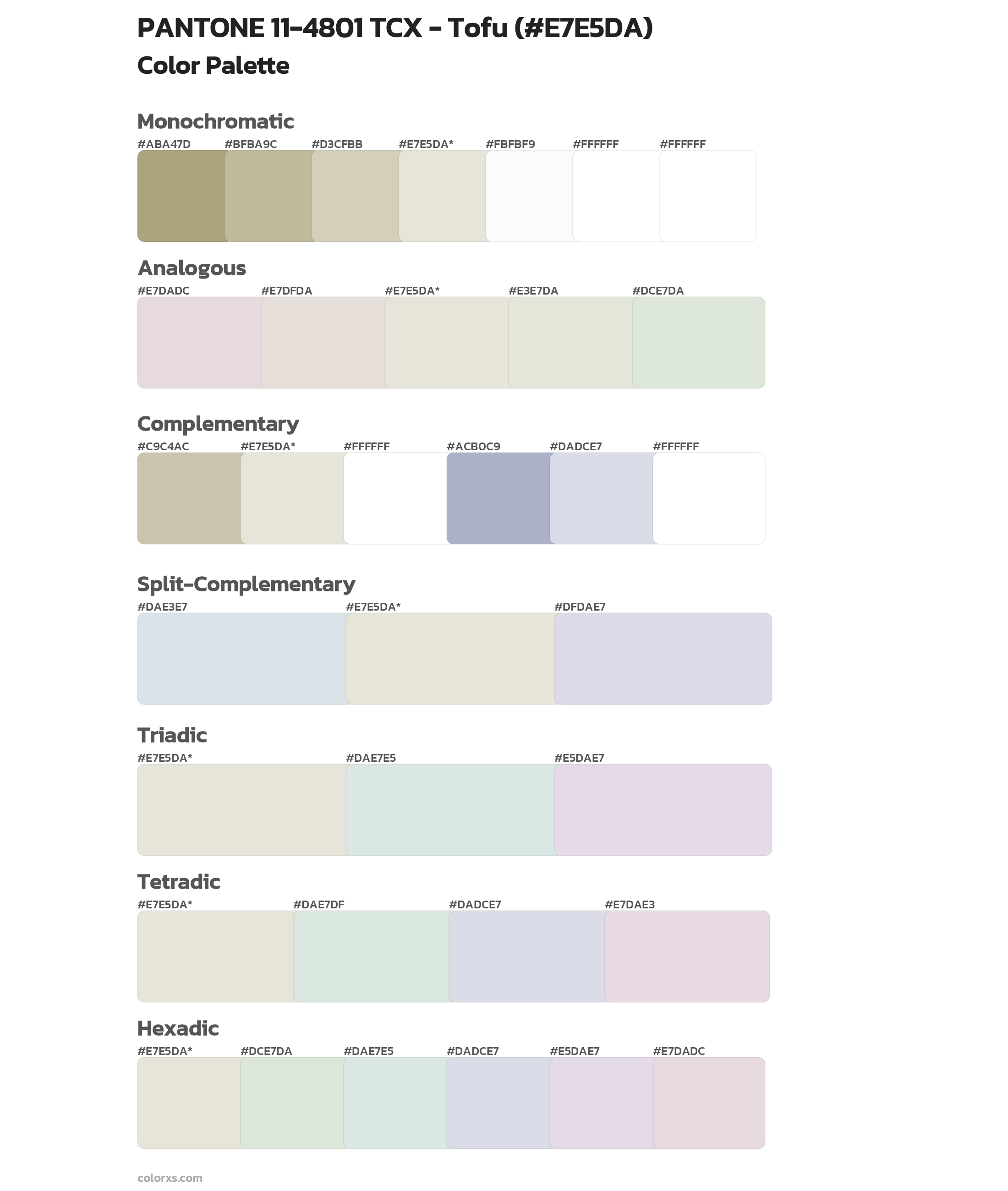 PANTONE 11-4801 TCX - Tofu Color Scheme Palettes