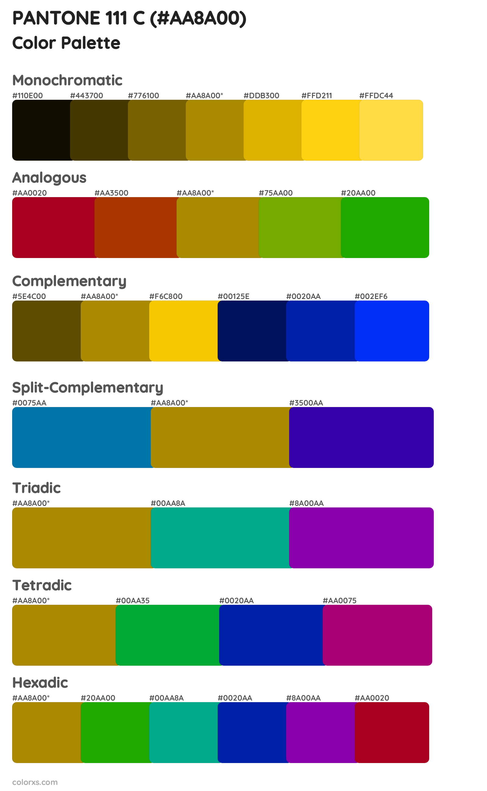 PANTONE 111 C Color Scheme Palettes