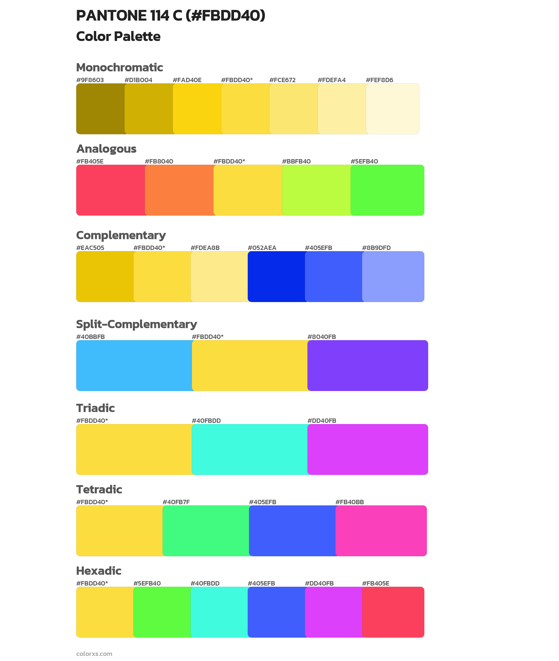 PANTONE 114 C color palettes