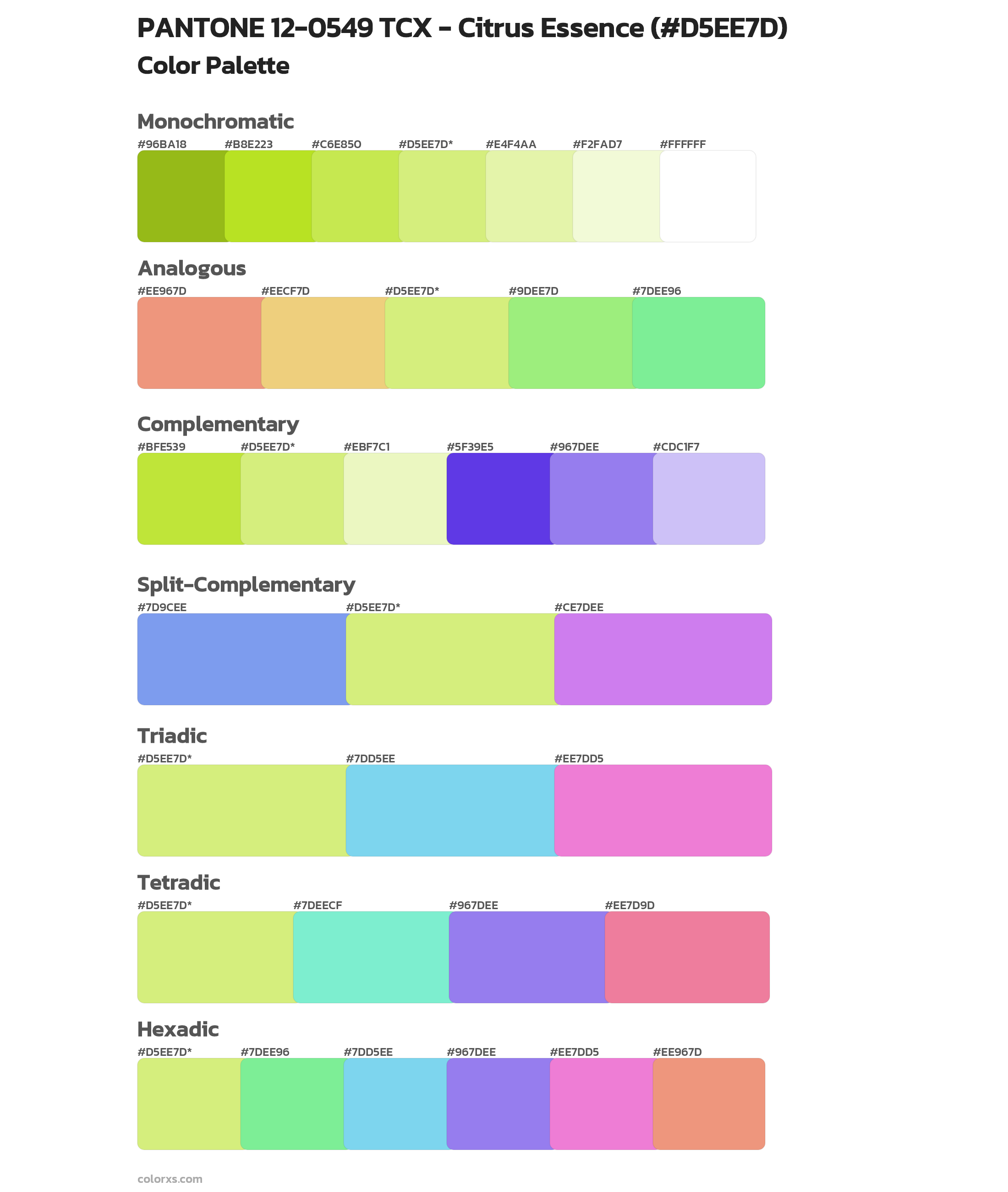 PANTONE 12-0549 TCX - Citrus Essence Color Scheme Palettes
