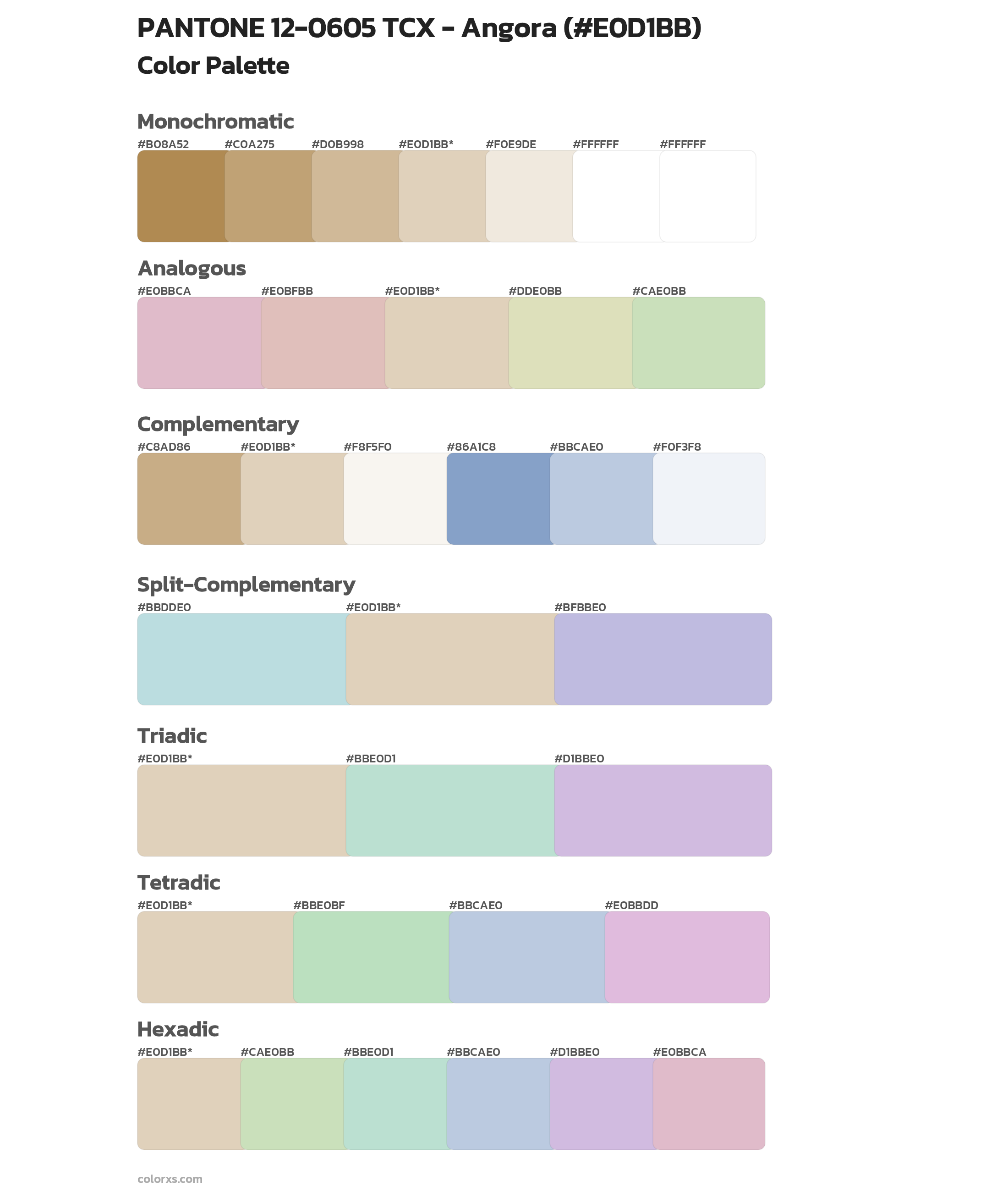 PANTONE 12-0605 TCX - Angora Color Scheme Palettes