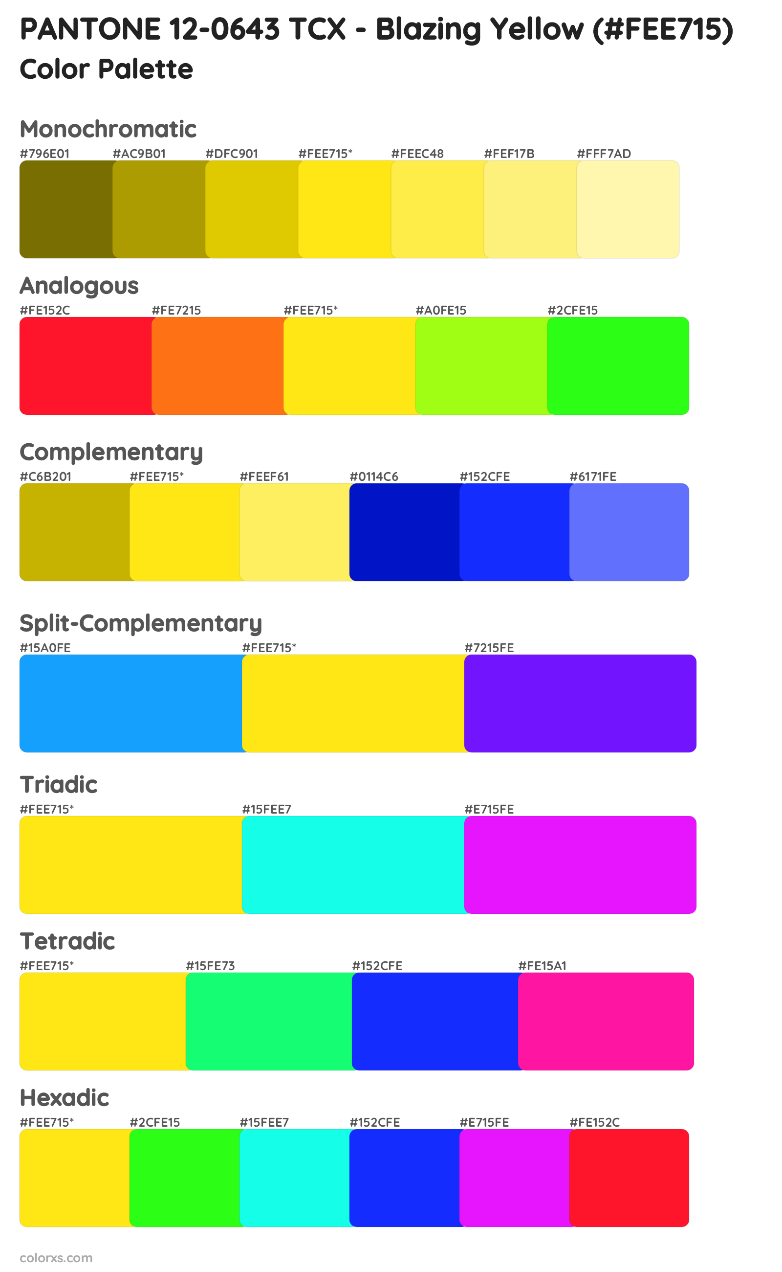 PANTONE 12-0643 TCX - Blazing Yellow Color Scheme Palettes