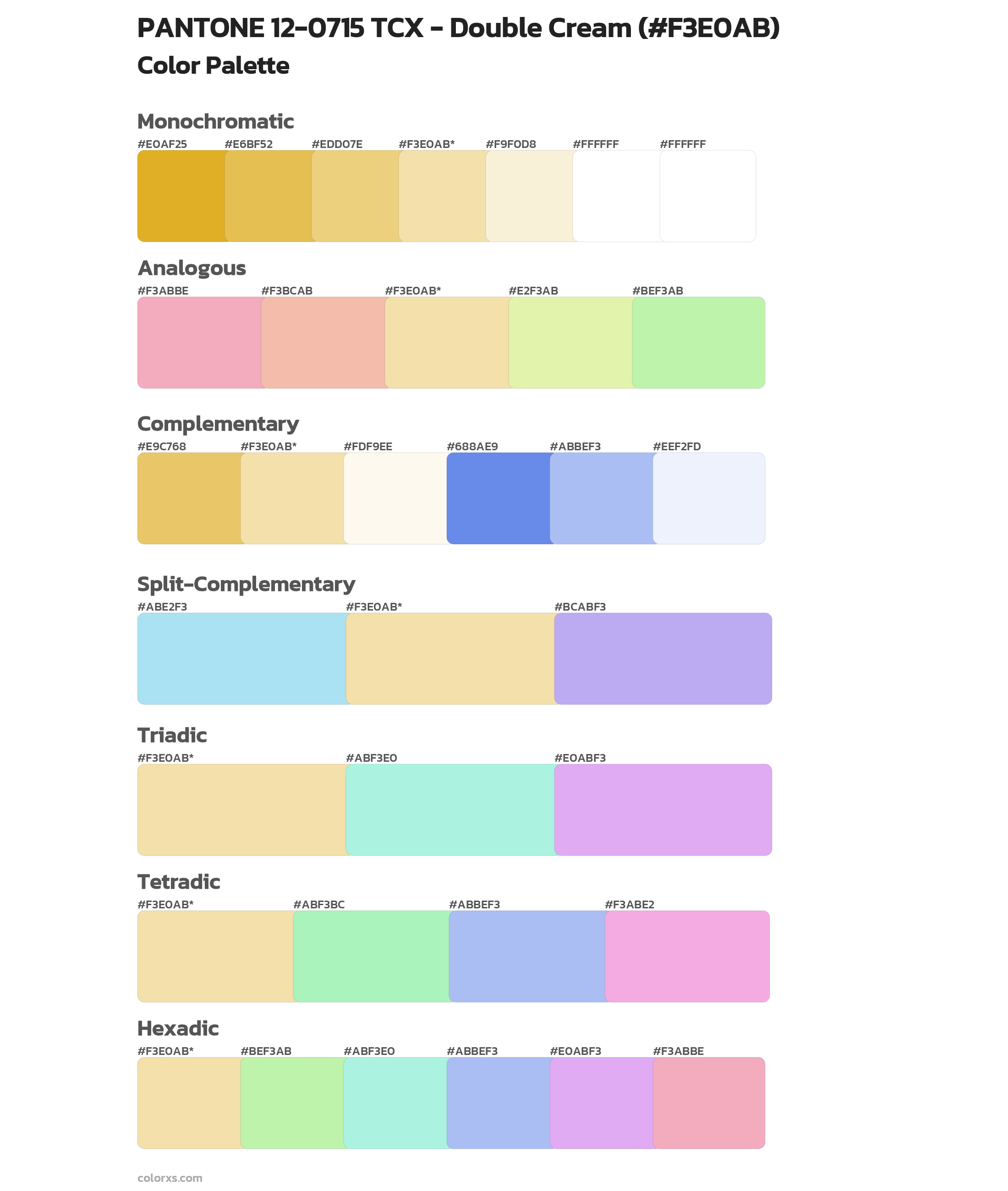 PANTONE 12-0715 TCX - Double Cream Color Scheme Palettes