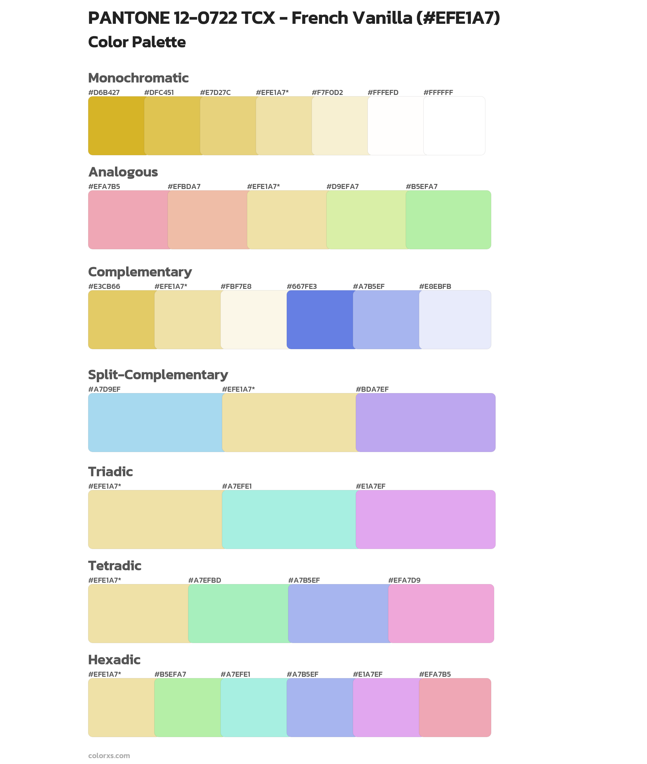 PANTONE 12-0722 TCX - French Vanilla Color Scheme Palettes